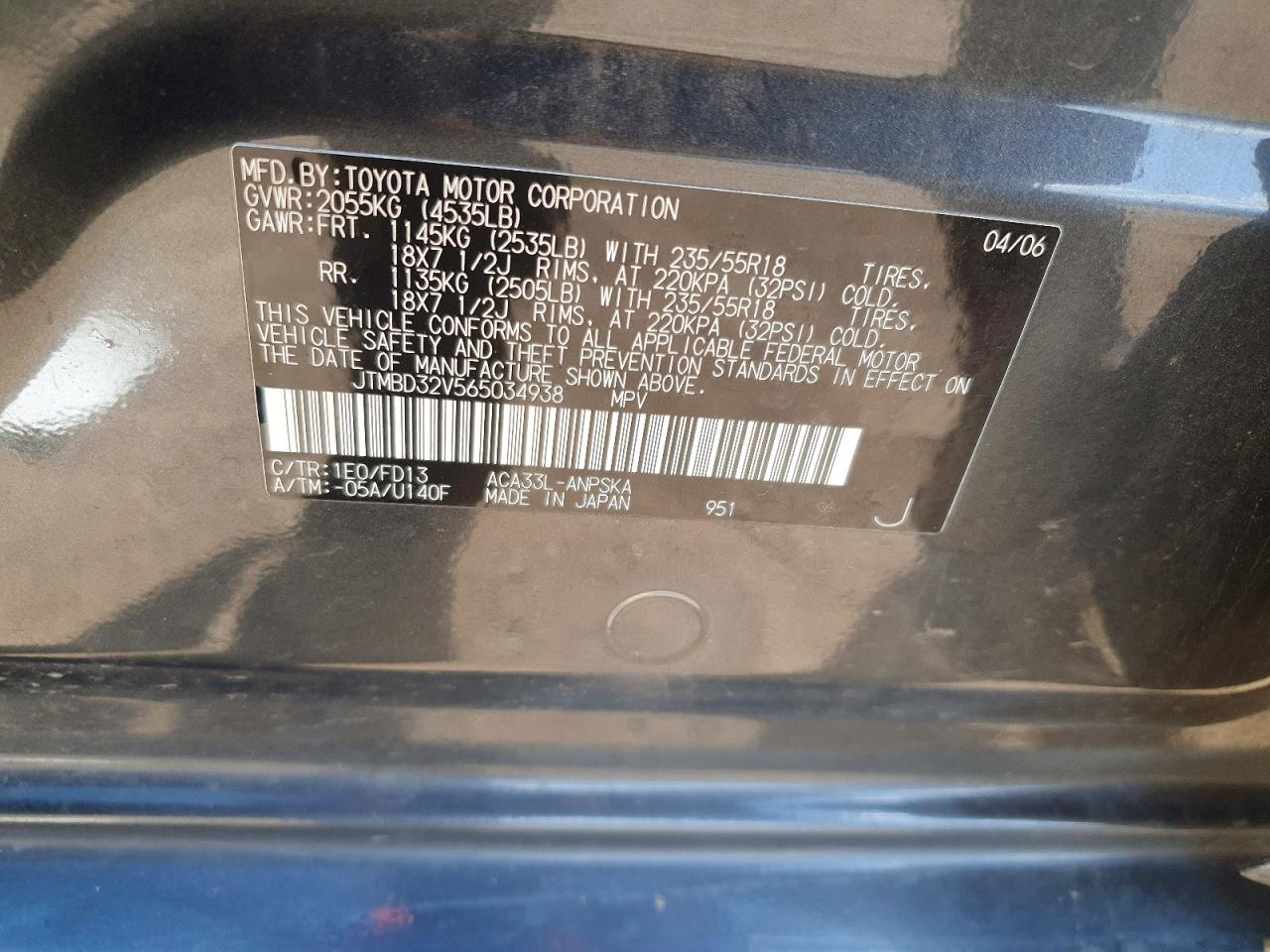 2006 Toyota Rav4 Sport Charcoal vin: JTMBD32V565034938
