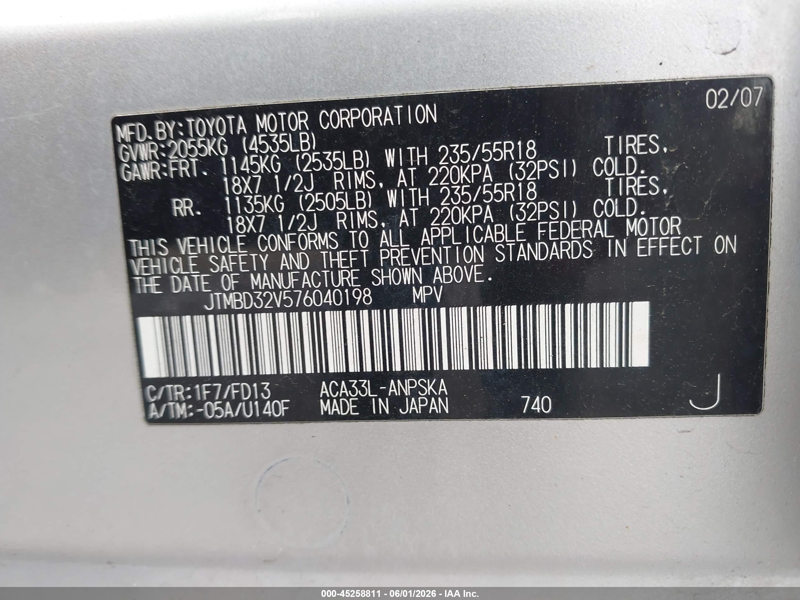 2007 Toyota Rav4 Sport Silver vin: JTMBD32V576040198