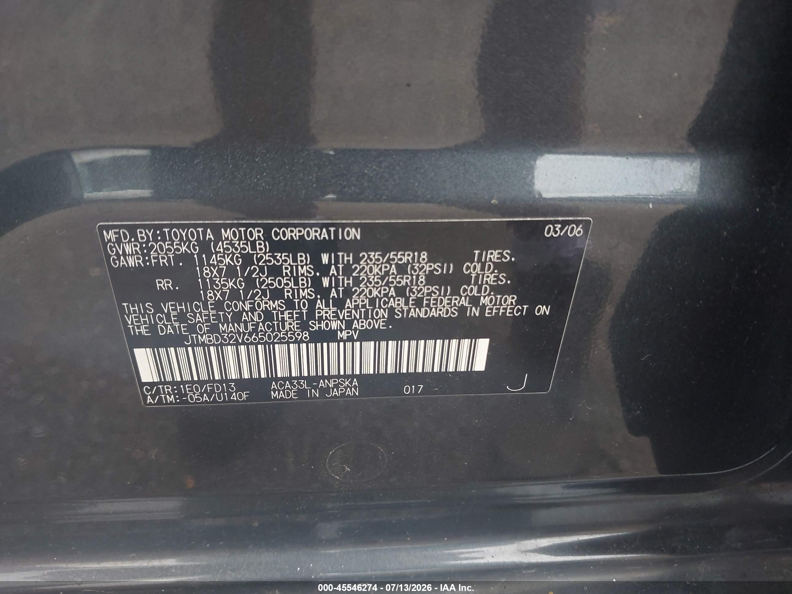 2006 Toyota Rav4 Sport Gray vin: JTMBD32V665025598