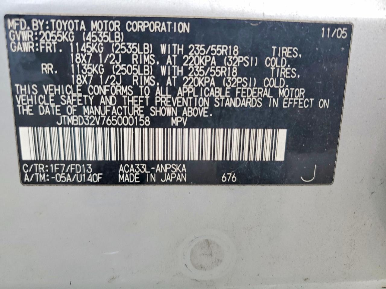 2006 Toyota Rav4 Sport Silver vin: JTMBD32V765000158
