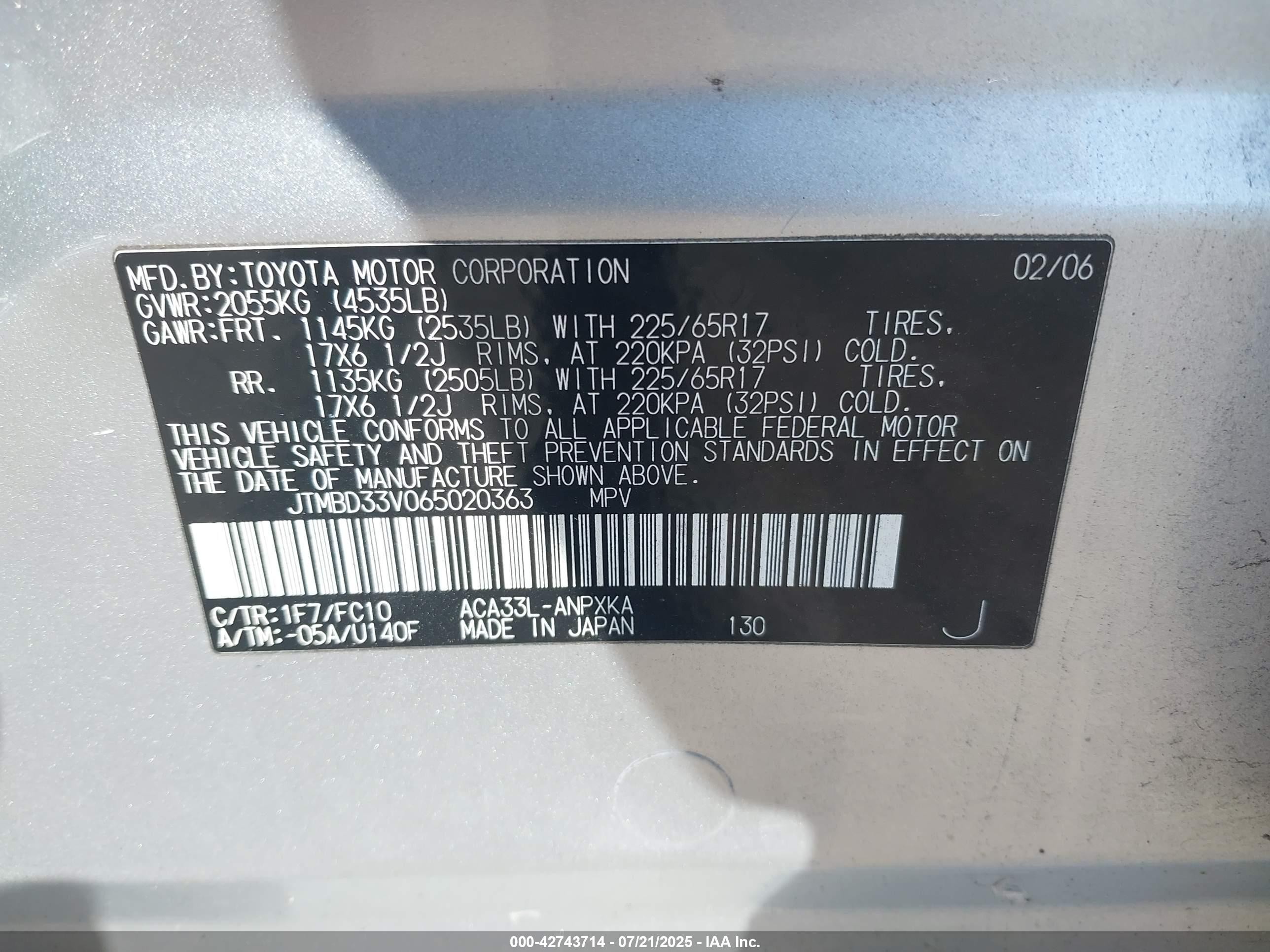2006 Toyota Rav4   Silver vin: JTMBD33V065020363