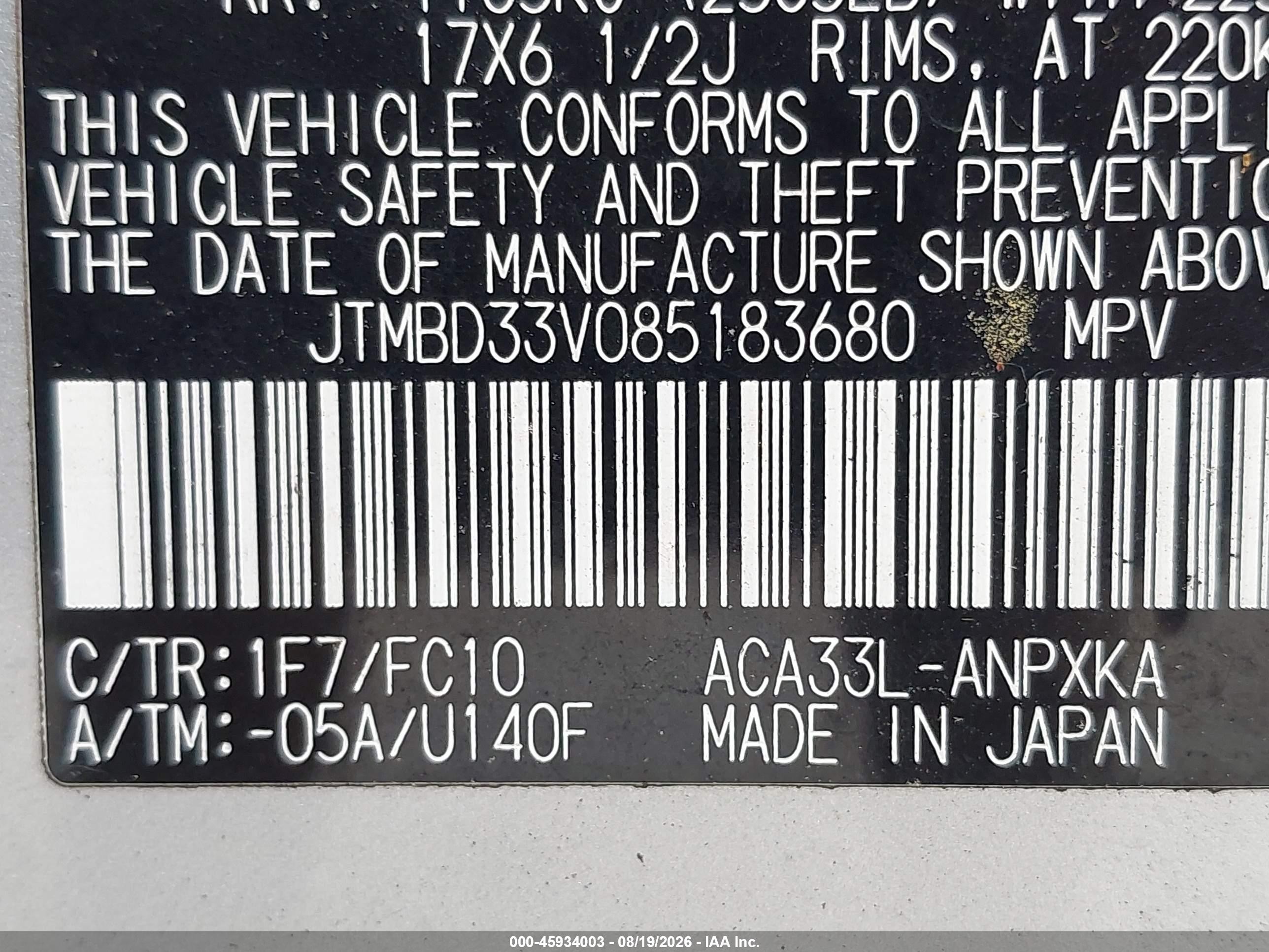2008 Toyota Rav4   Silver vin: JTMBD33V085183680