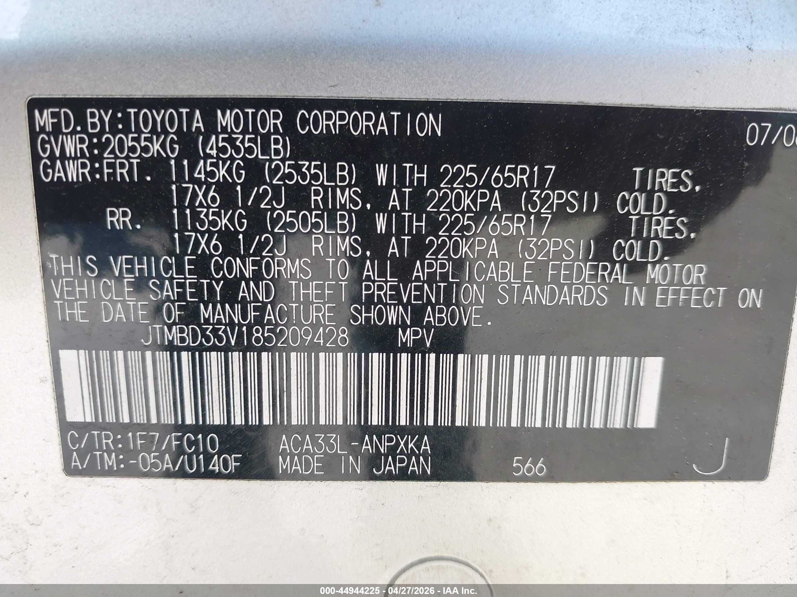 2008 Toyota Rav4 Silver vin: JTMBD33V185209428
