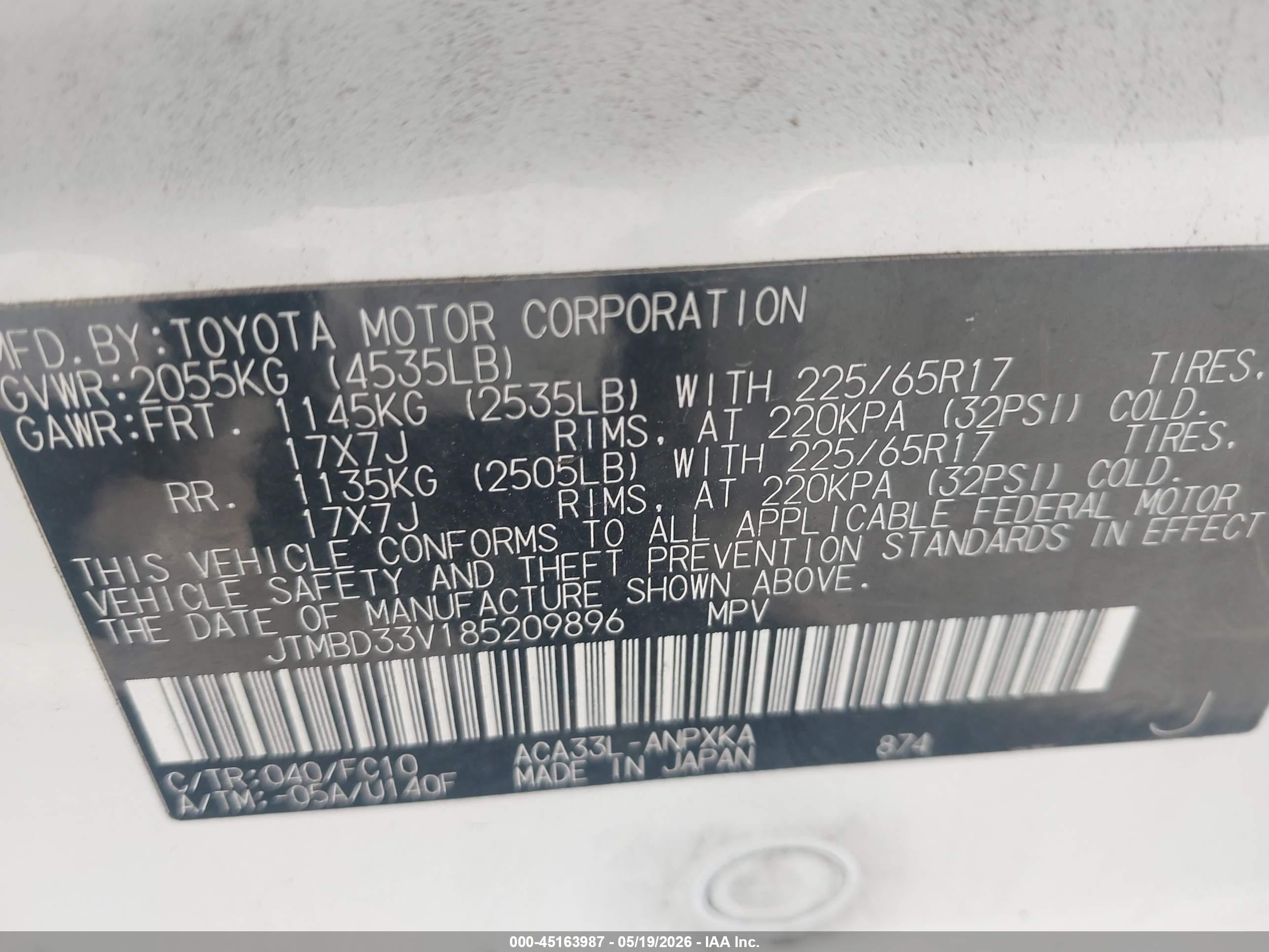 2008 Toyota Rav4   White vin: JTMBD33V185209896