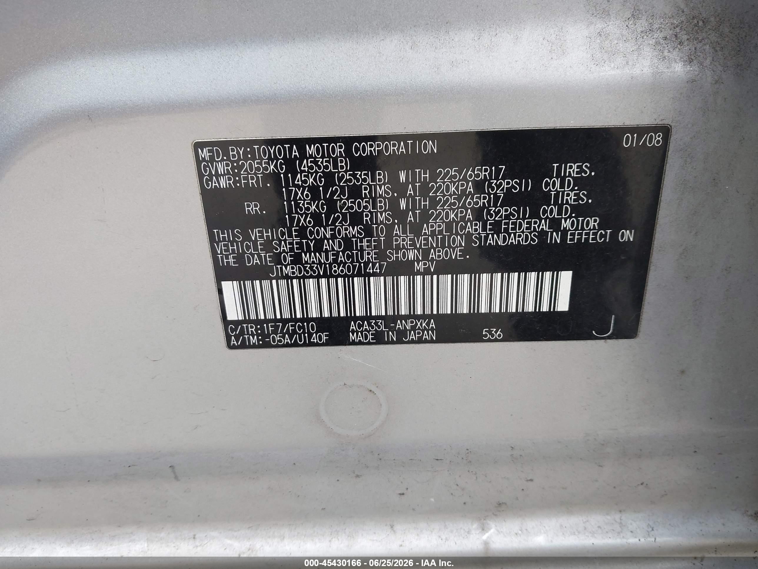 2008 Toyota Rav4   Silver vin: JTMBD33V186071447