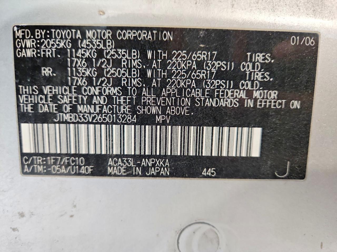 2006 Toyota Rav4 Base Gray vin: JTMBD33V265013284