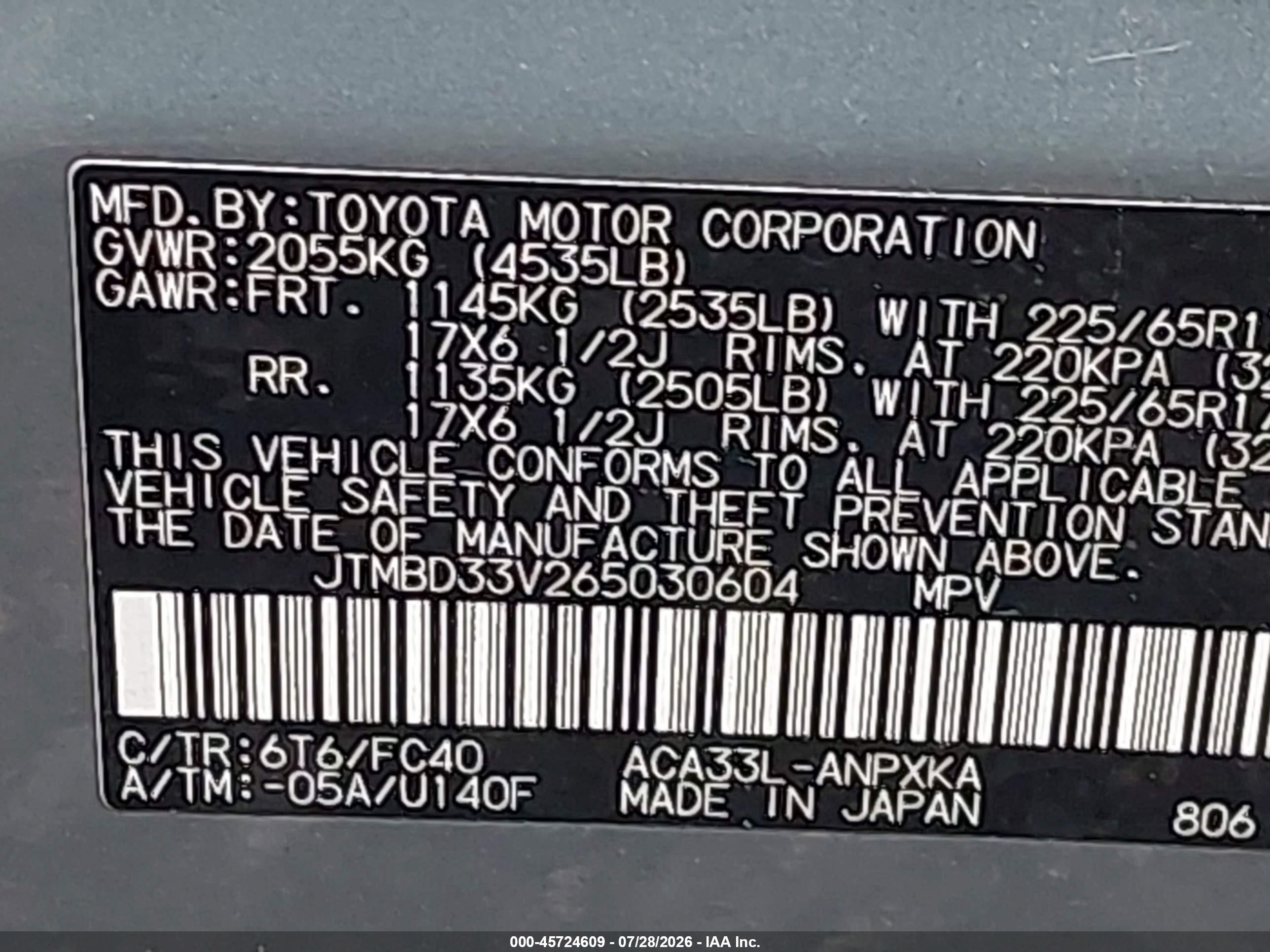2006 Toyota Rav4   Green vin: JTMBD33V265030604