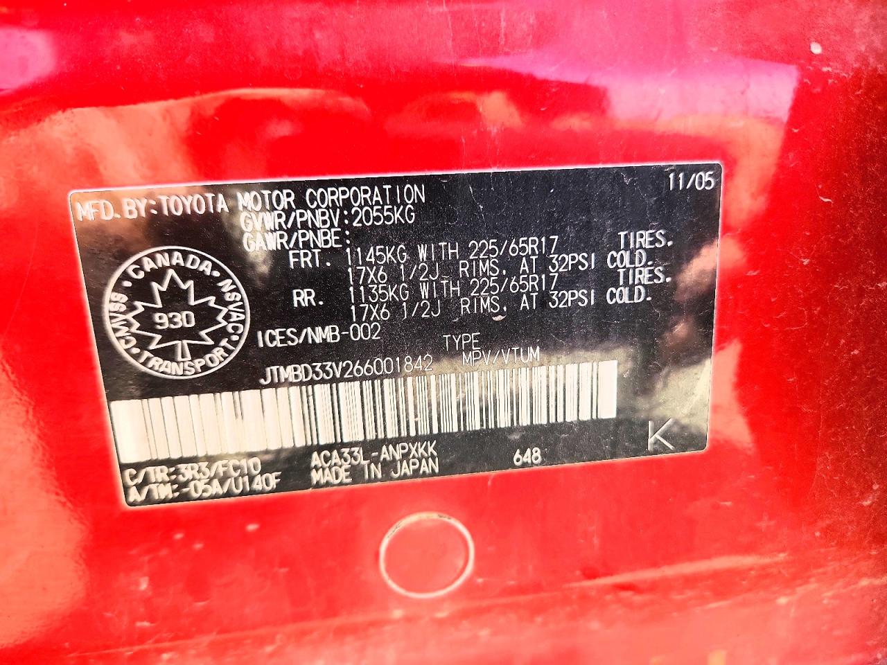 2006 Toyota Rav4 Base Красный vin: JTMBD33V266001842