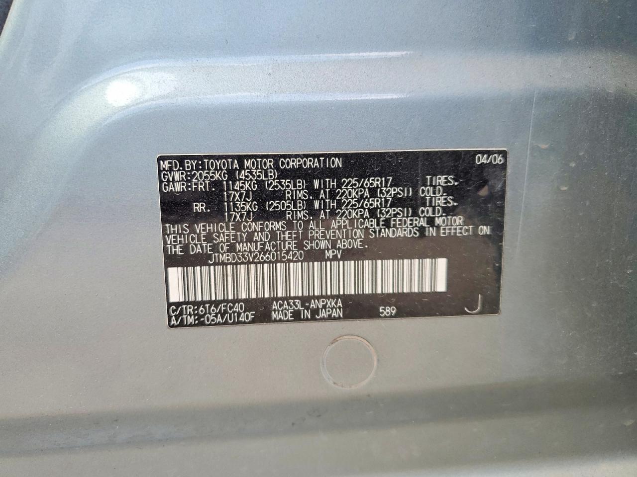 2006 Toyota Rav4 Base Gray vin: JTMBD33V266015420