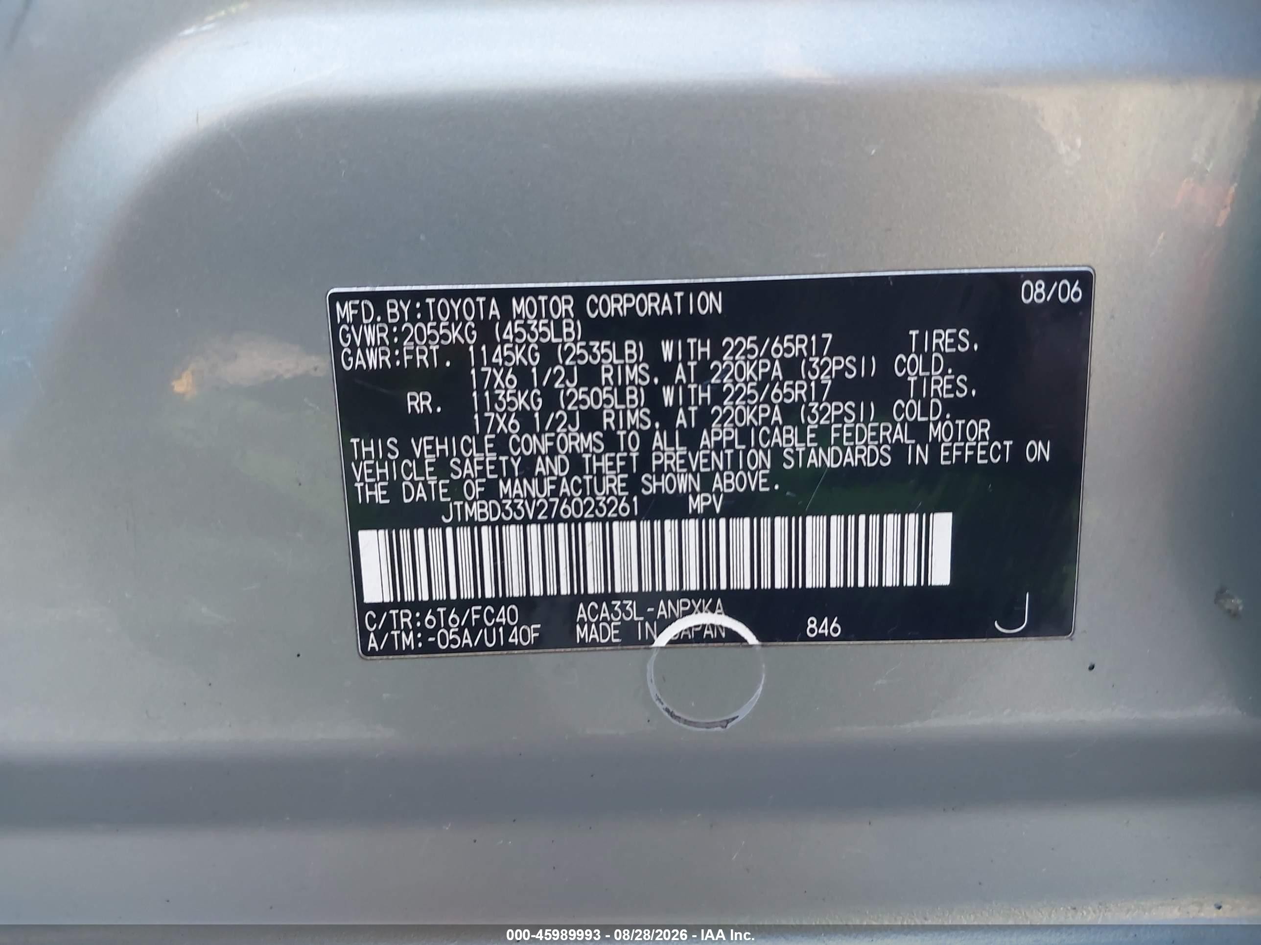2007 Toyota Rav4   Teal vin: JTMBD33V276023261