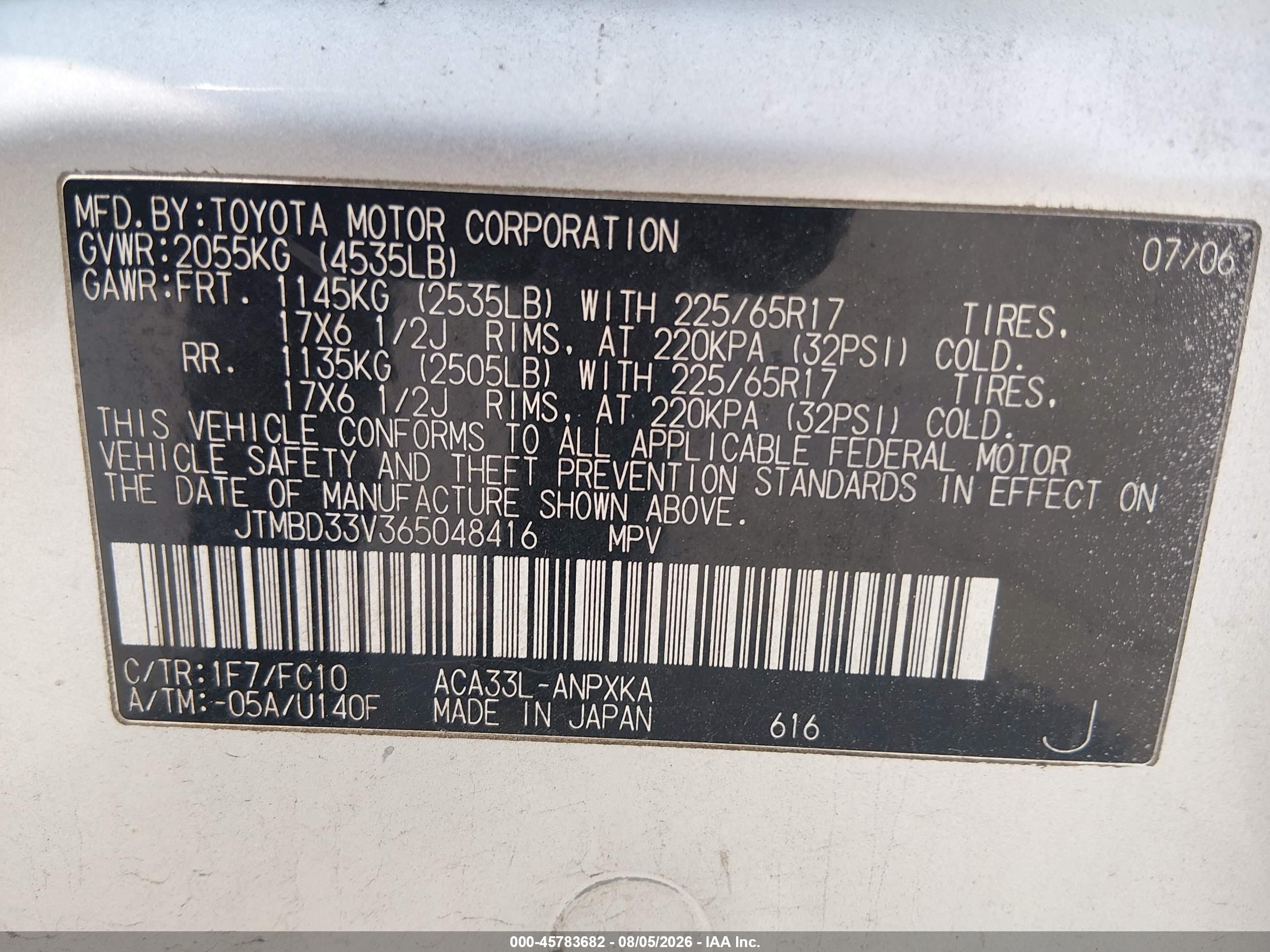2006 Toyota Rav4   Gray vin: JTMBD33V365048416