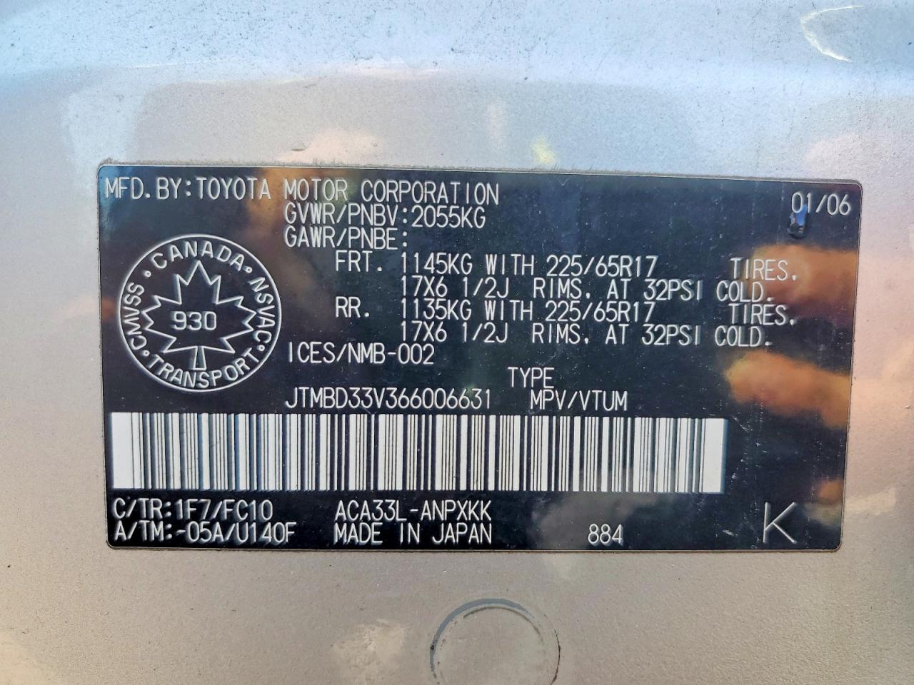 2006 Toyota Rav4 Base Silver vin: JTMBD33V366006631