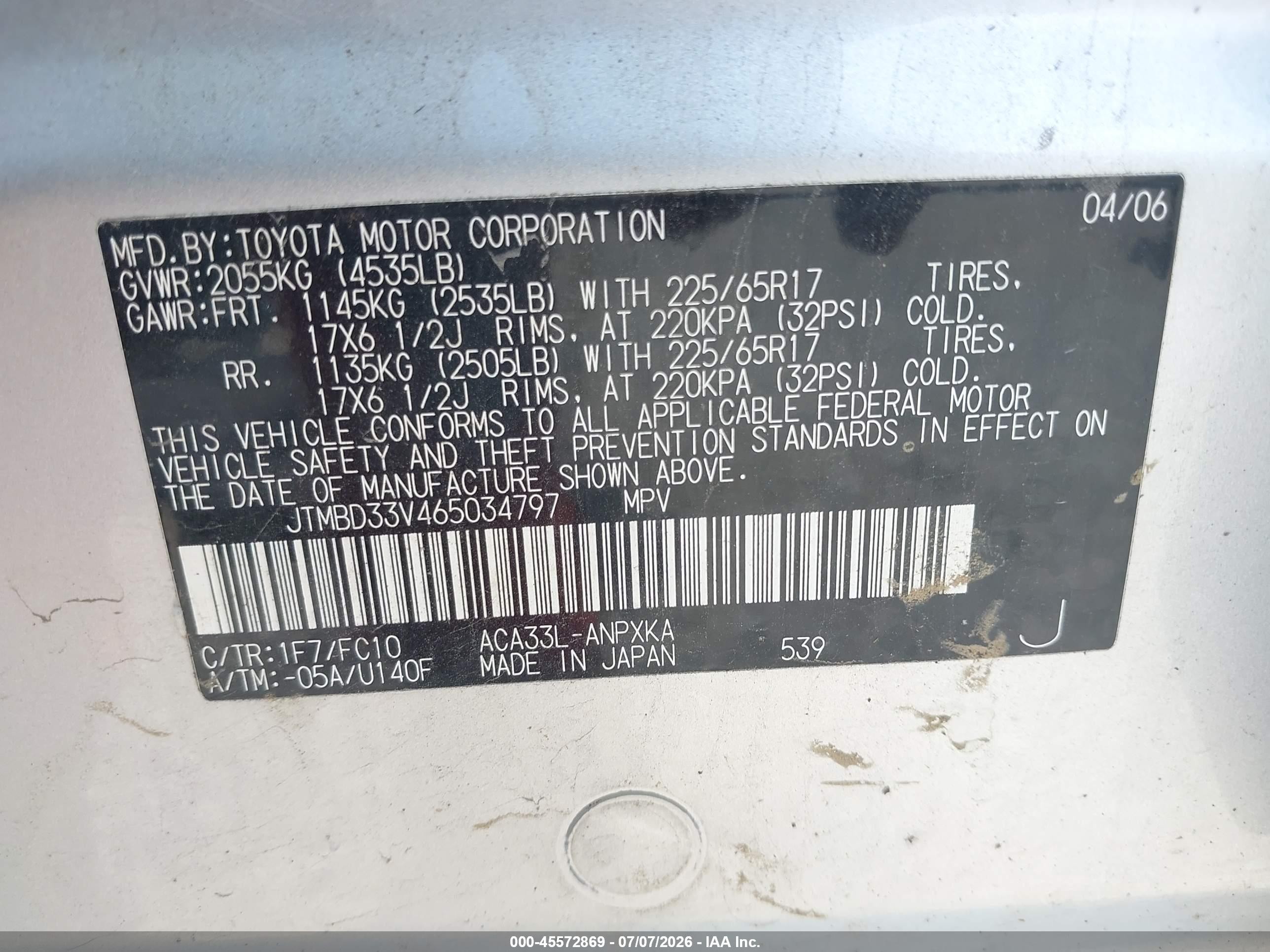 2006 Toyota Rav4   Silver vin: JTMBD33V465034797