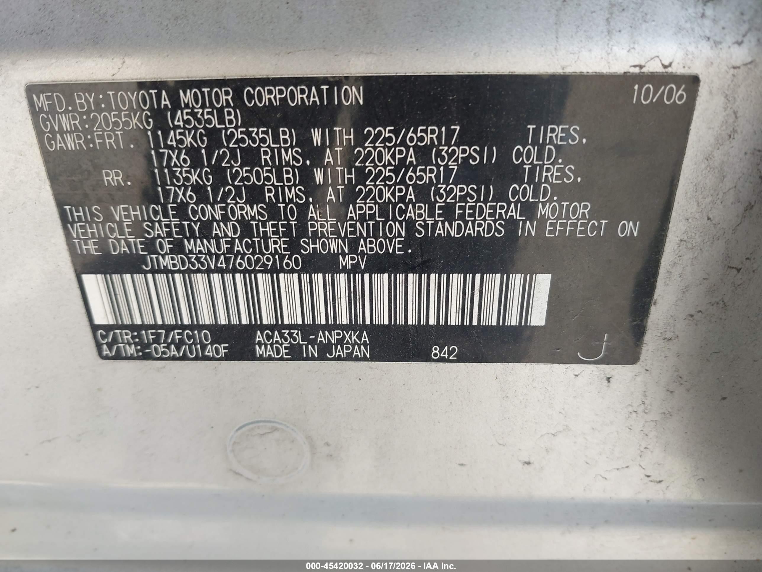 2007 Toyota Rav4   Silver vin: JTMBD33V476029160