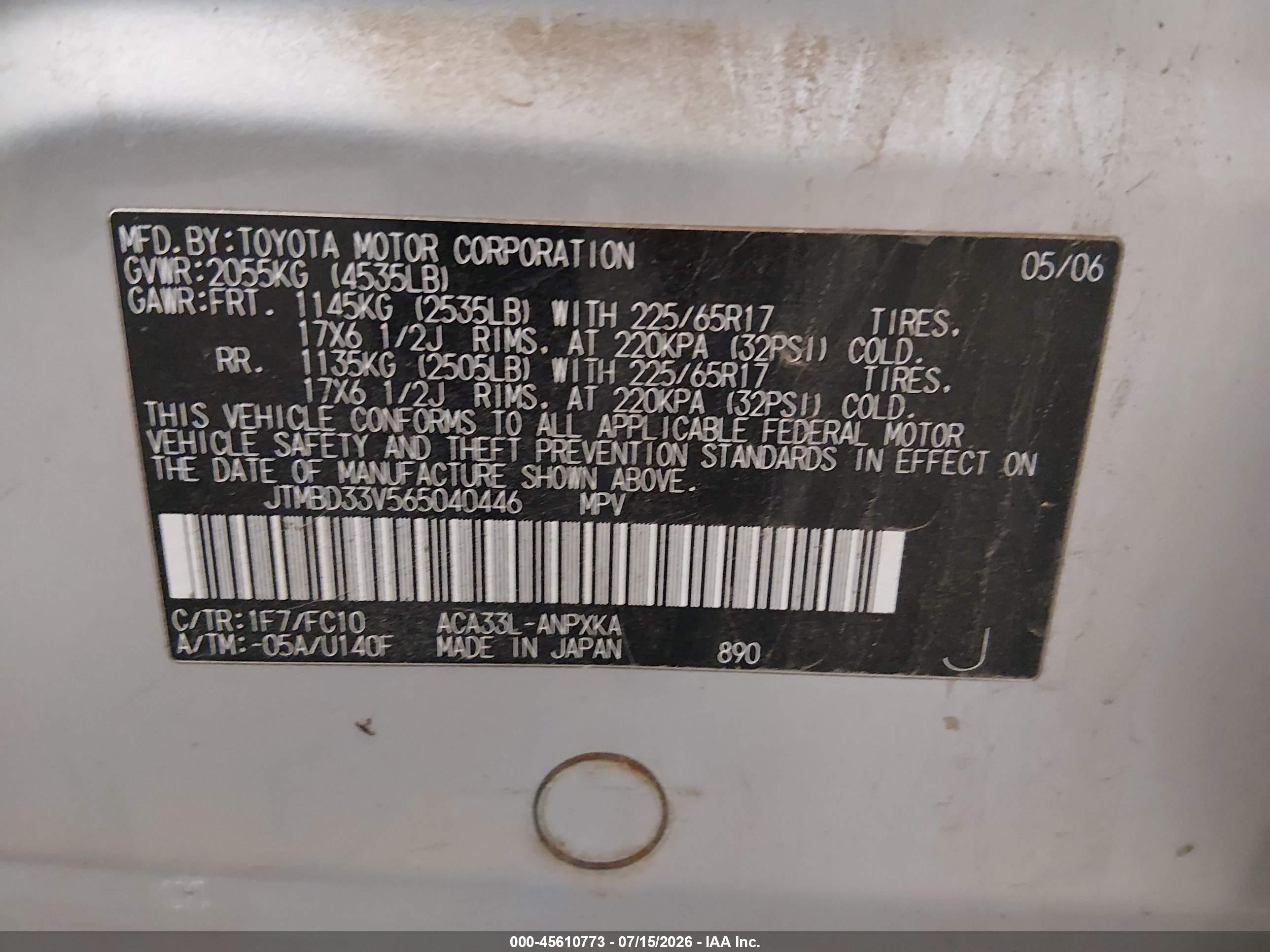 2006 Toyota Rav4   Silver vin: JTMBD33V565040446