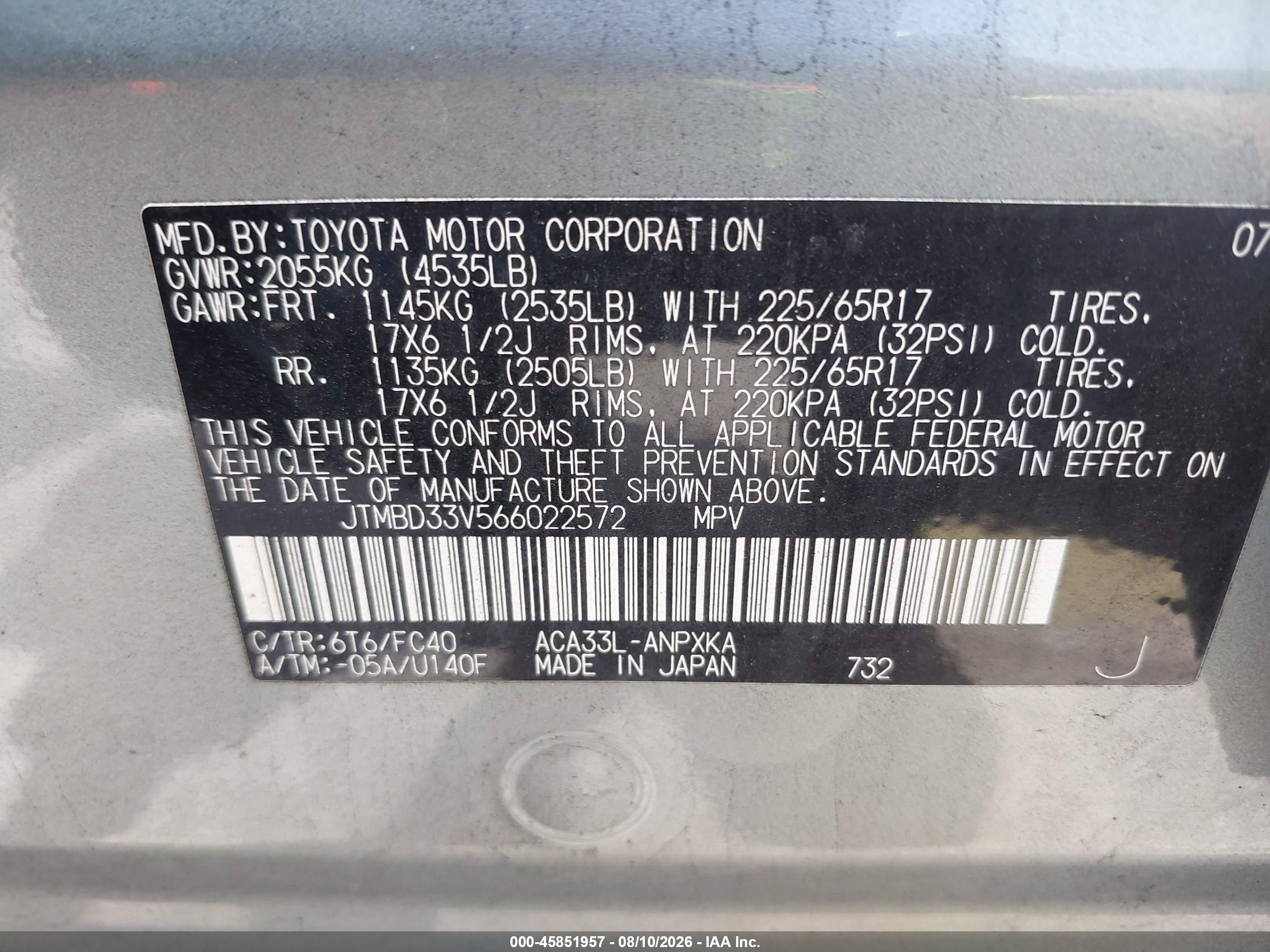 2006 Toyota Rav4   Gray vin: JTMBD33V566022572