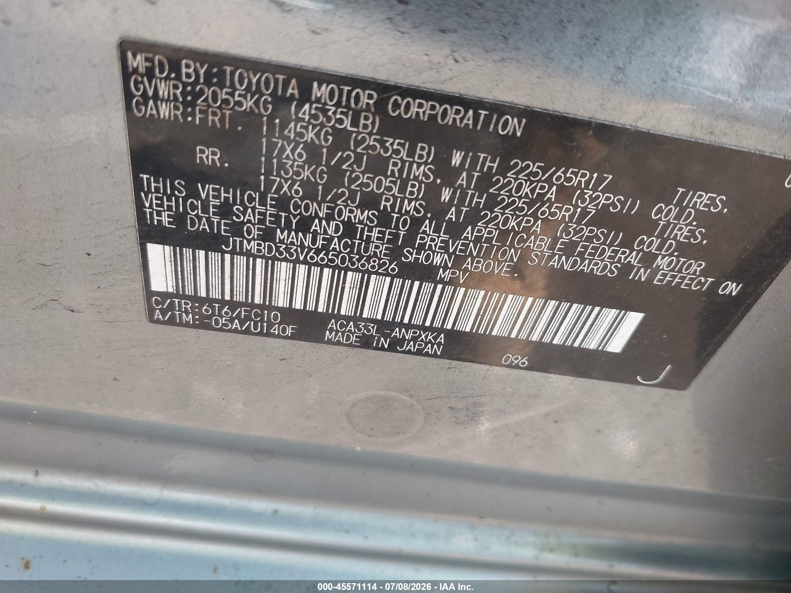 2006 Toyota Rav4   Silver vin: JTMBD33V665036826