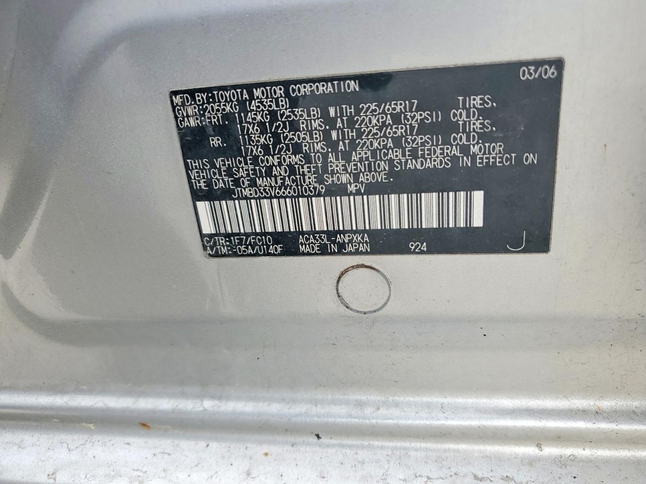2006 Toyota Rav4 Base Silver vin: JTMBD33V666010379