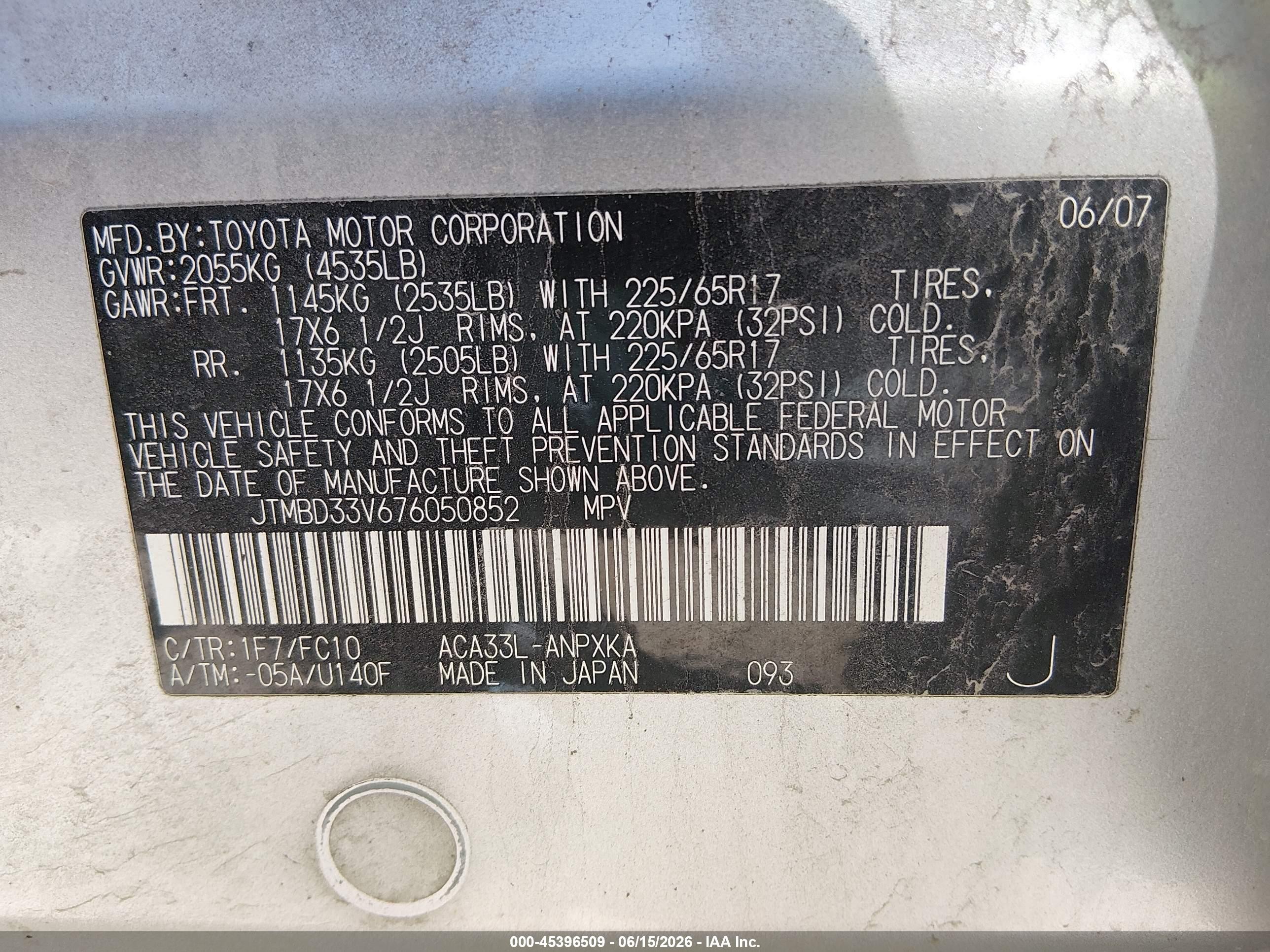 2007 Toyota Rav4   Silver vin: JTMBD33V676050852