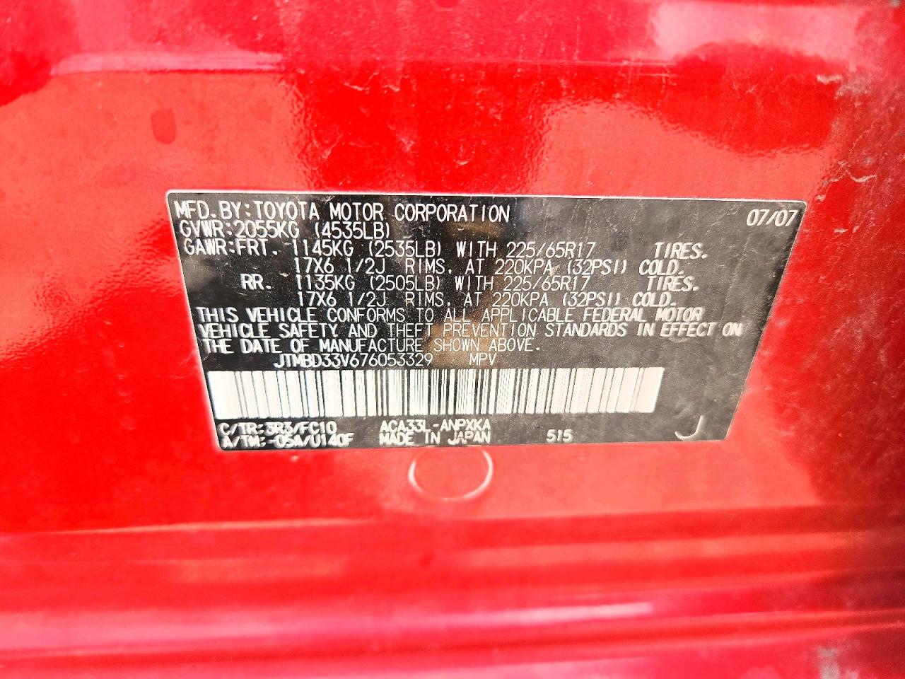 2007 Toyota Rav4 Base Red vin: JTMBD33V676053329