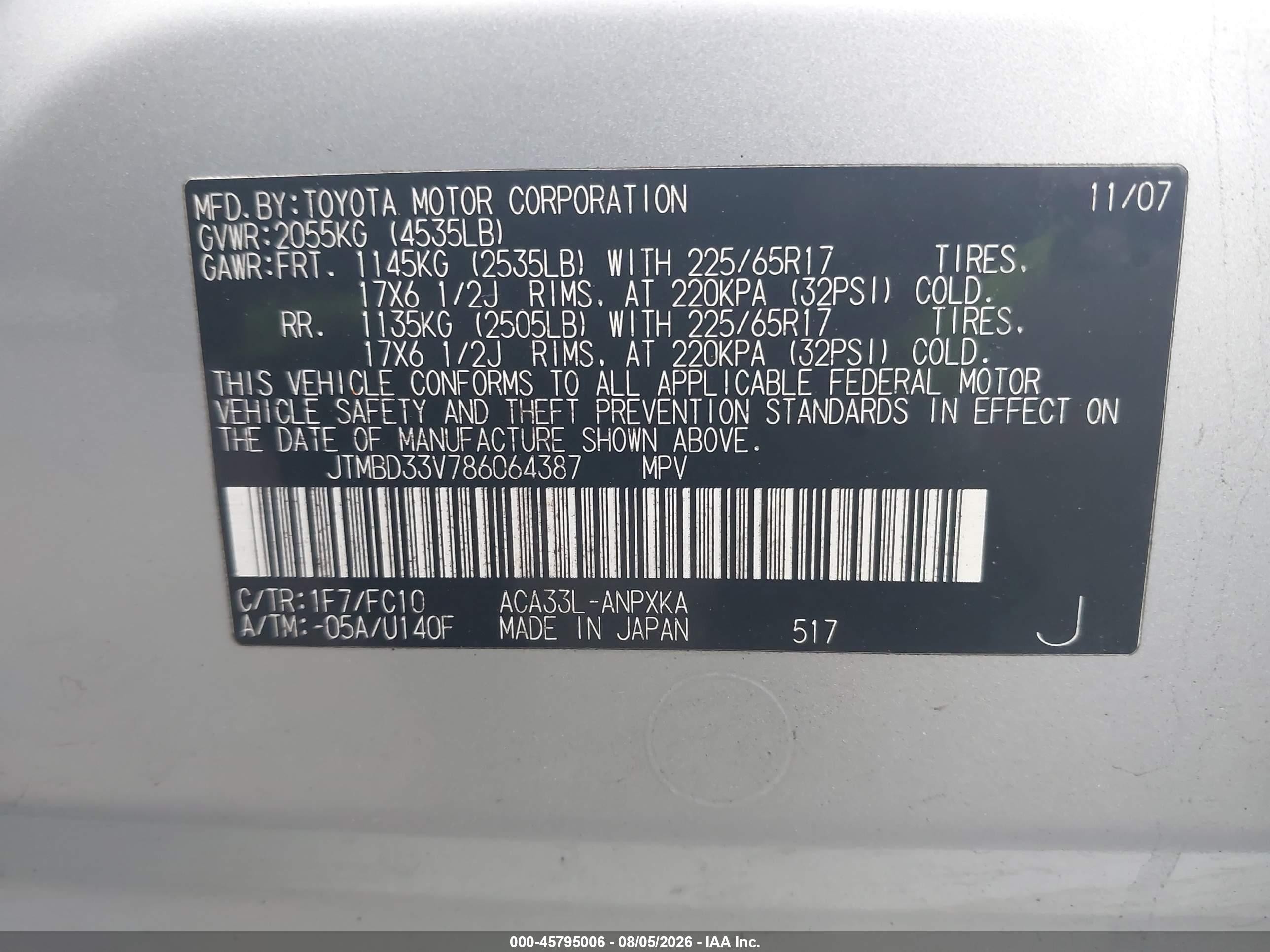 2008 Toyota Rav4   Silver vin: JTMBD33V786064387