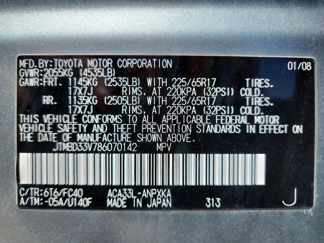 2008 Toyota Rav4 Base Green vin: JTMBD33V786070142