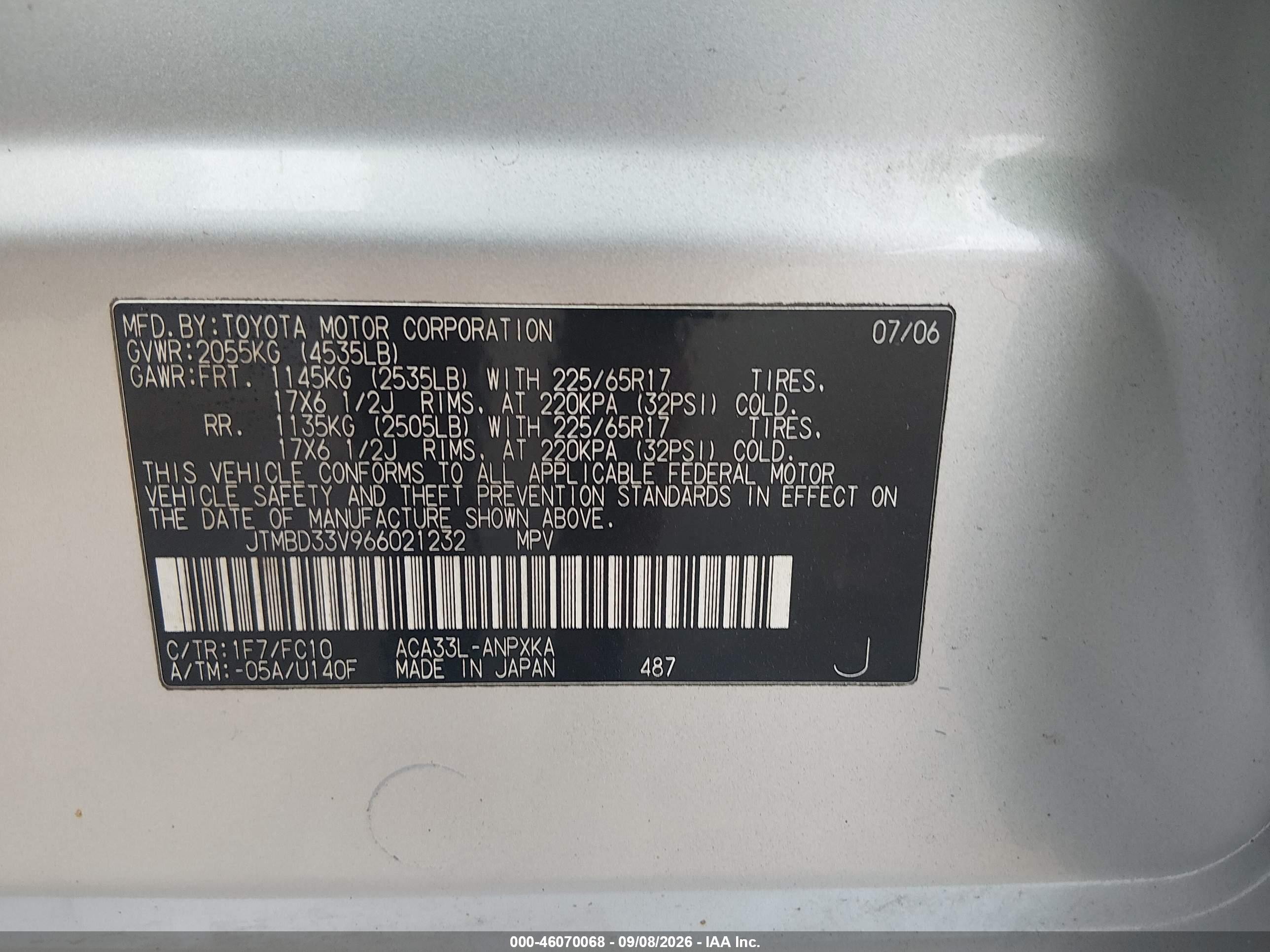 2006 Toyota Rav4 Silver vin: JTMBD33V966021232