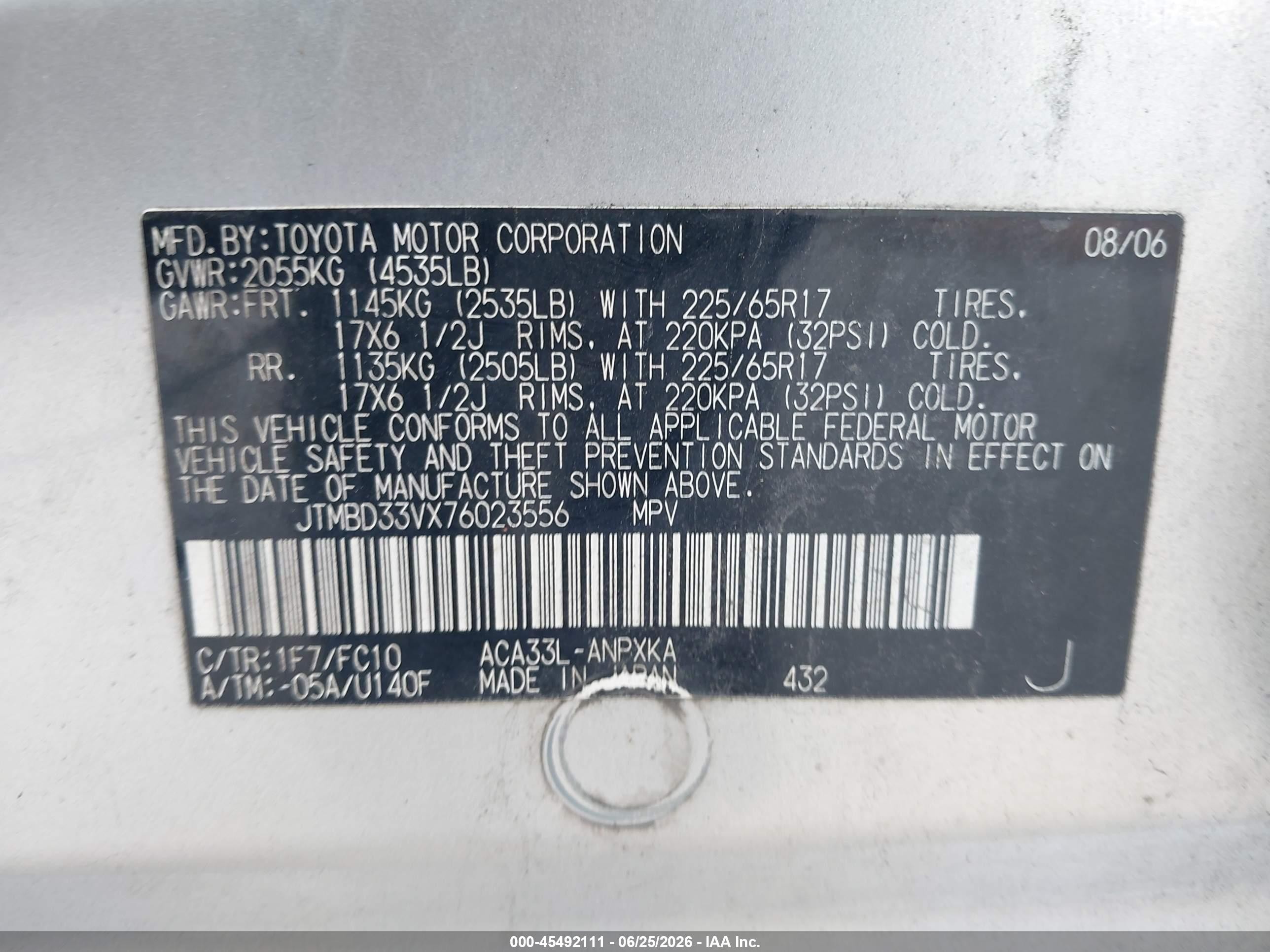 2007 Toyota Rav4   Silver vin: JTMBD33VX76023556