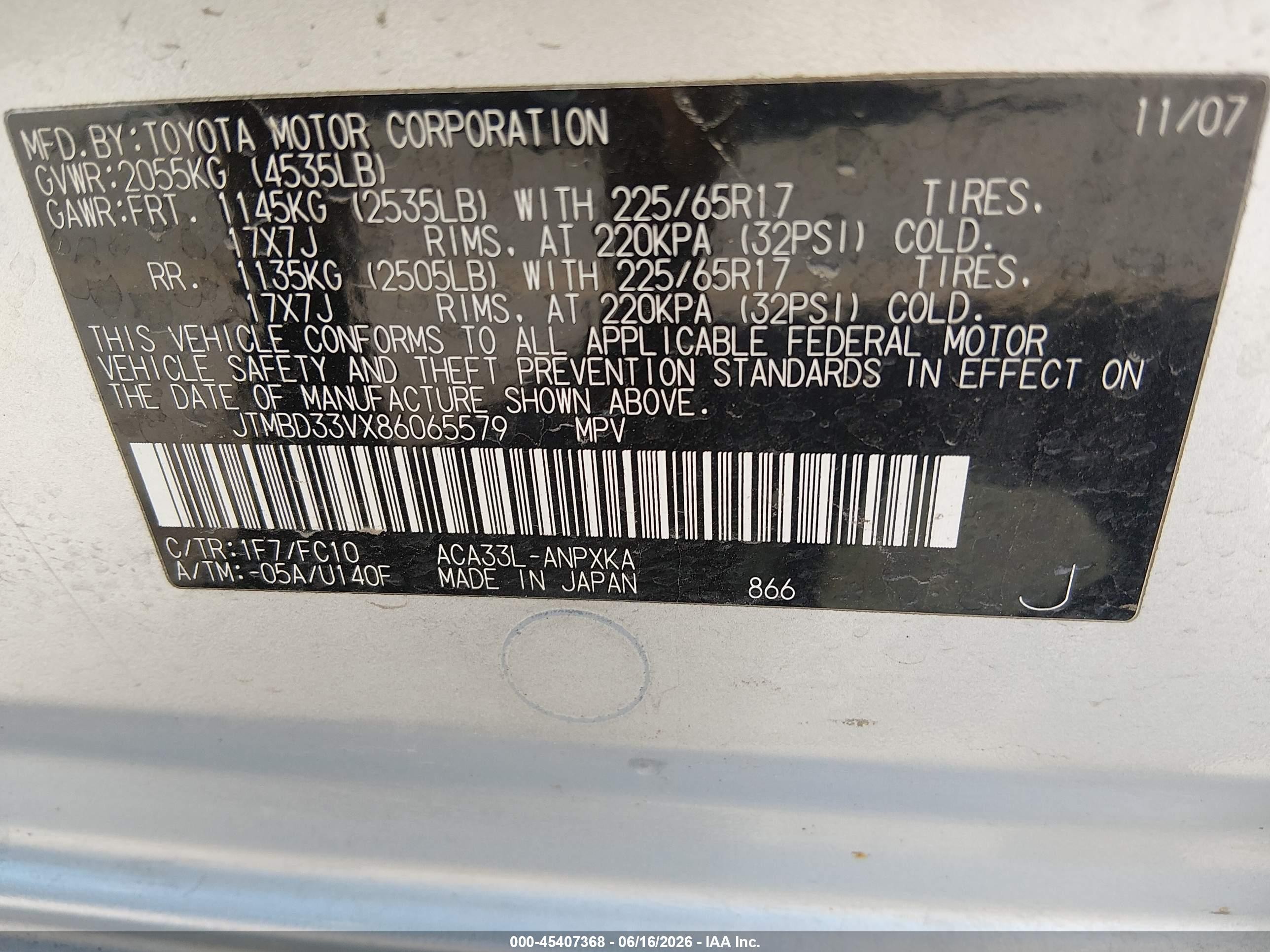 2008 Toyota Rav4 Silver vin: JTMBD33VX86065579