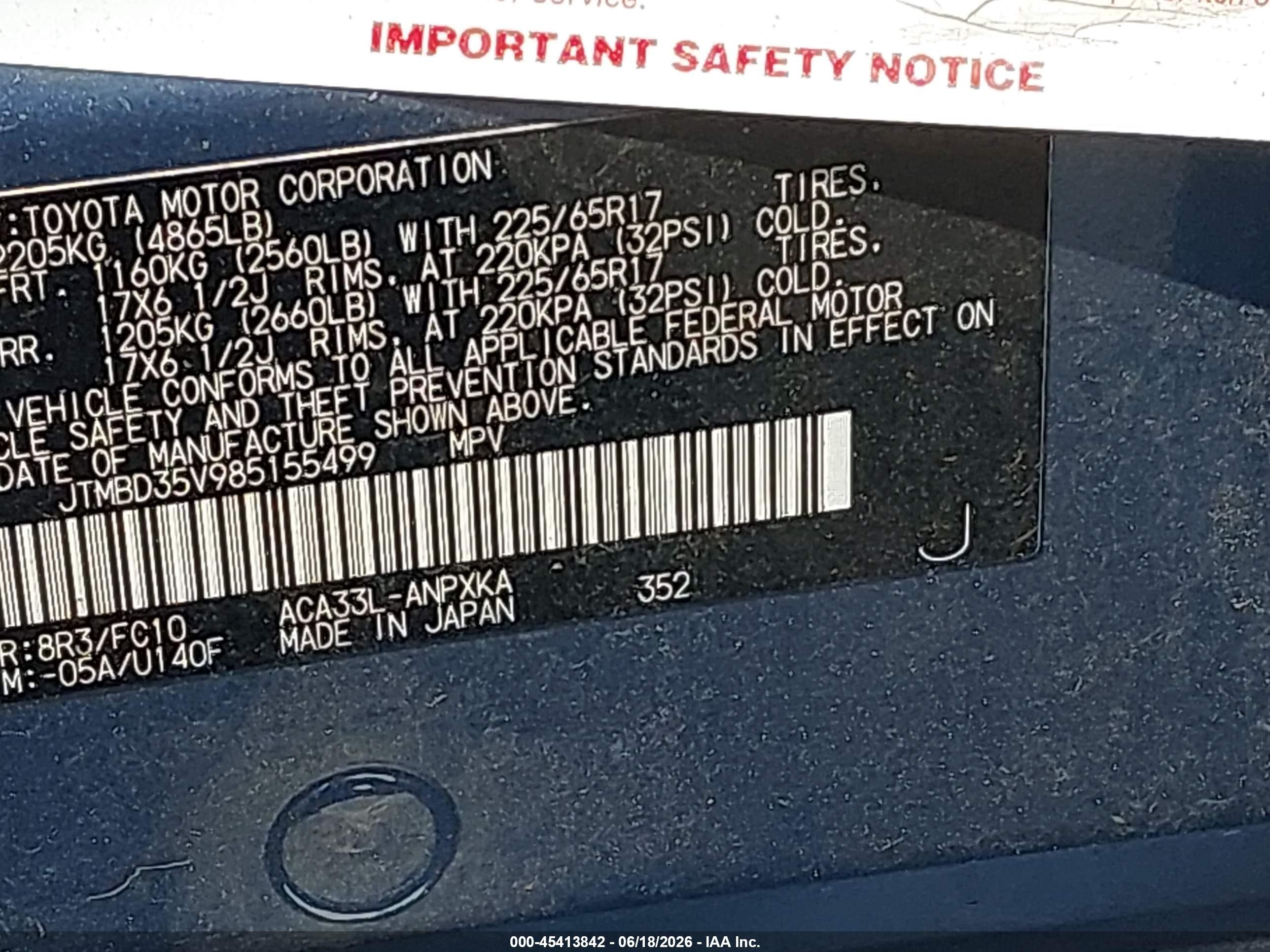 2008 Toyota Rav4   Blue vin: JTMBD35V985155499