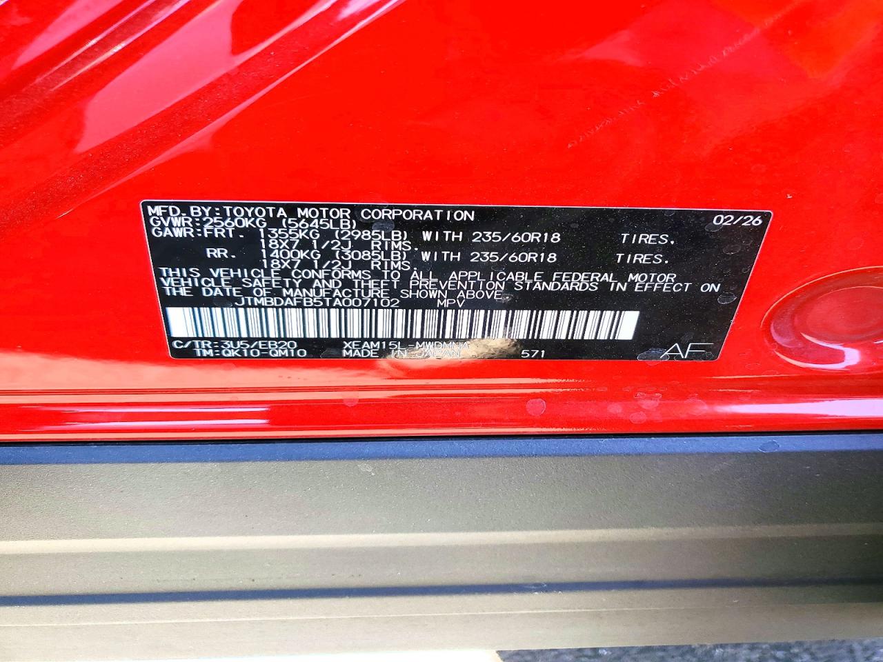 2026 Toyota Bz Xle Red vin: JTMBDAFB5TA007102