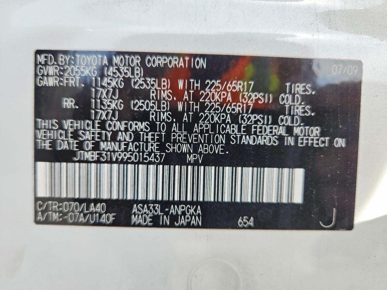 2009 Toyota Rav4 Limited White vin: JTMBF31V995015437