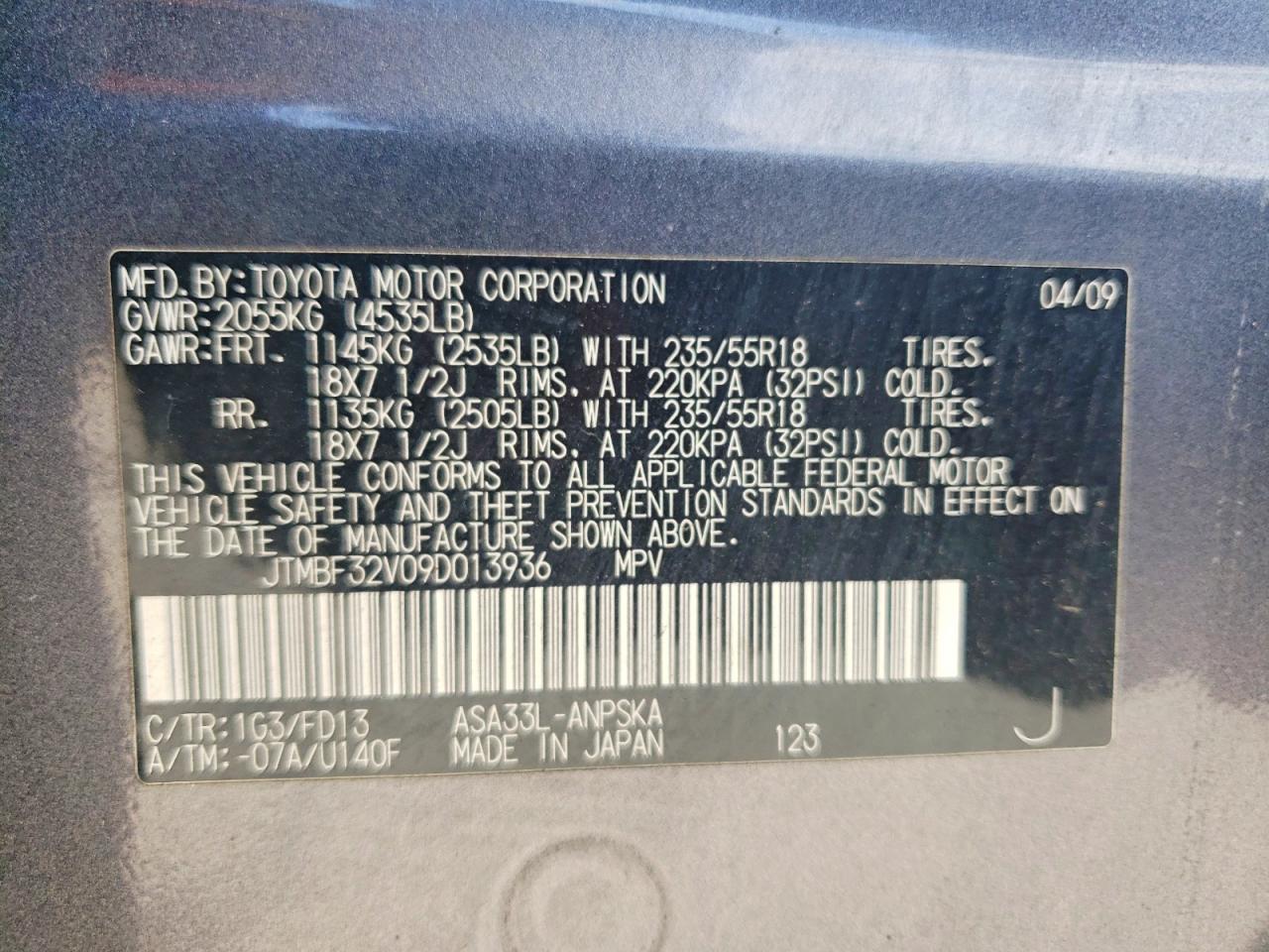 2009 Toyota Rav4 Sport Gray vin: JTMBF32V09D013936