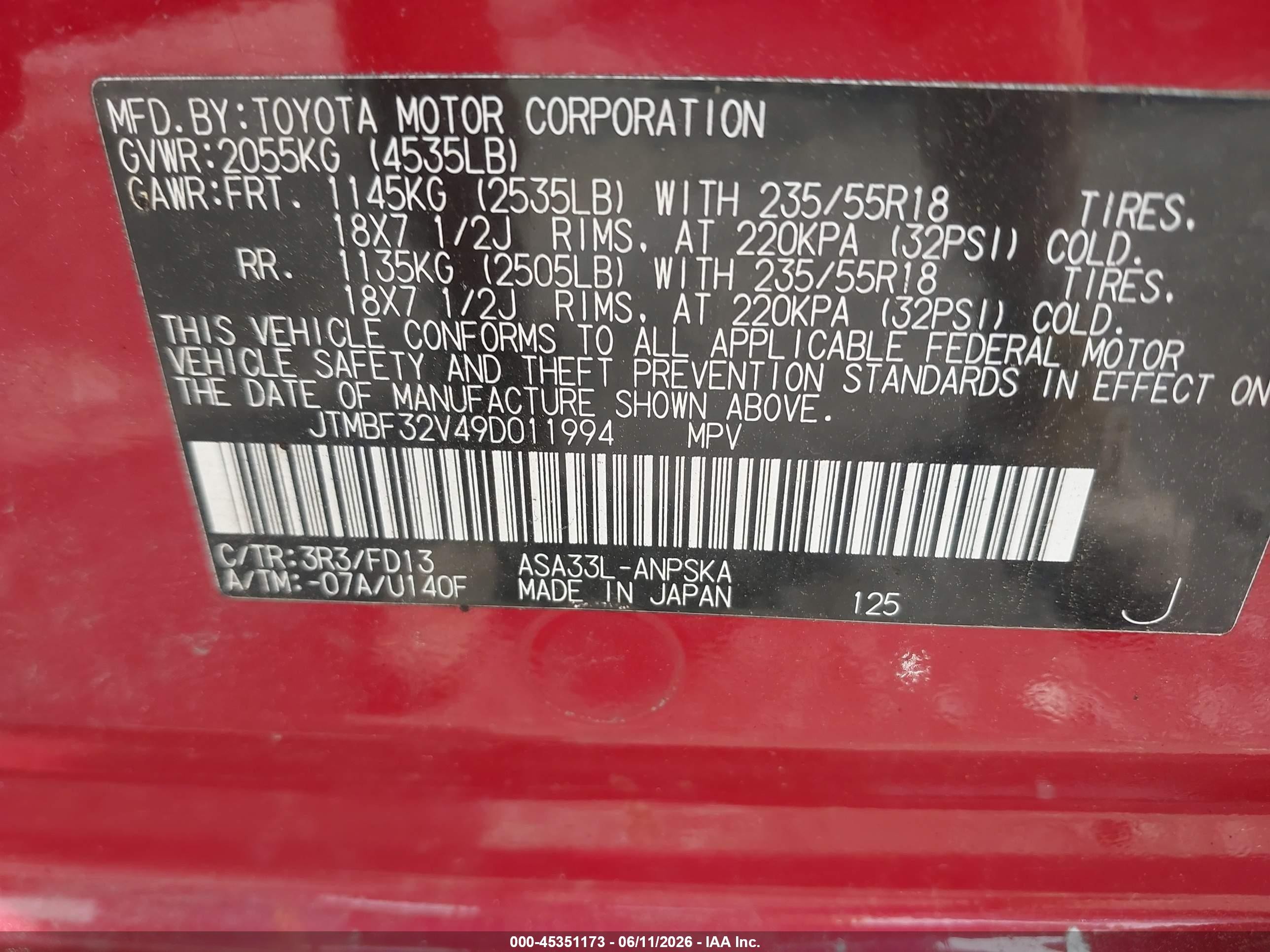 2009 Toyota Rav4 Sport Red vin: JTMBF32V49D011994