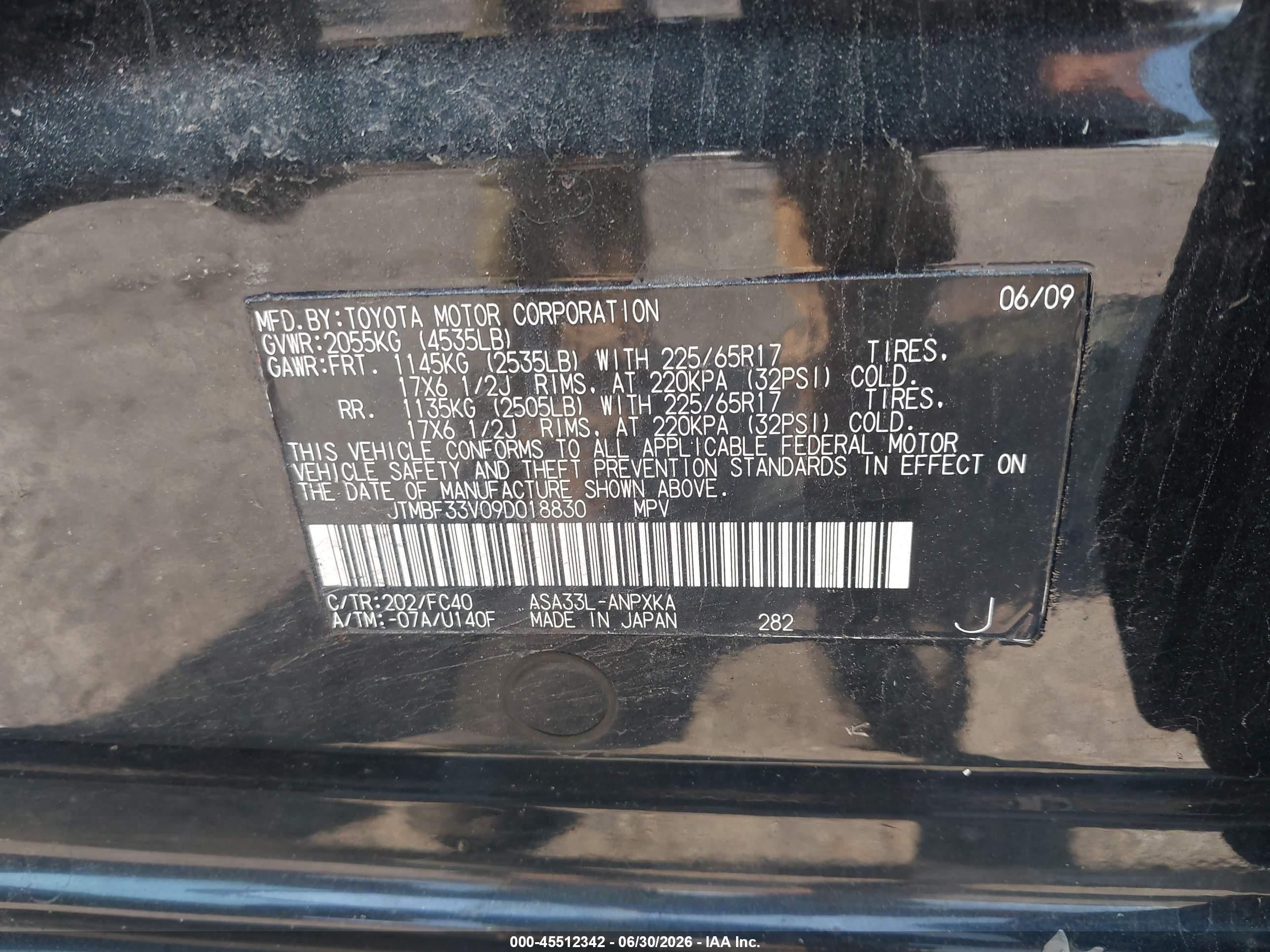 2009 Toyota Rav4   Black vin: JTMBF33V09D018830