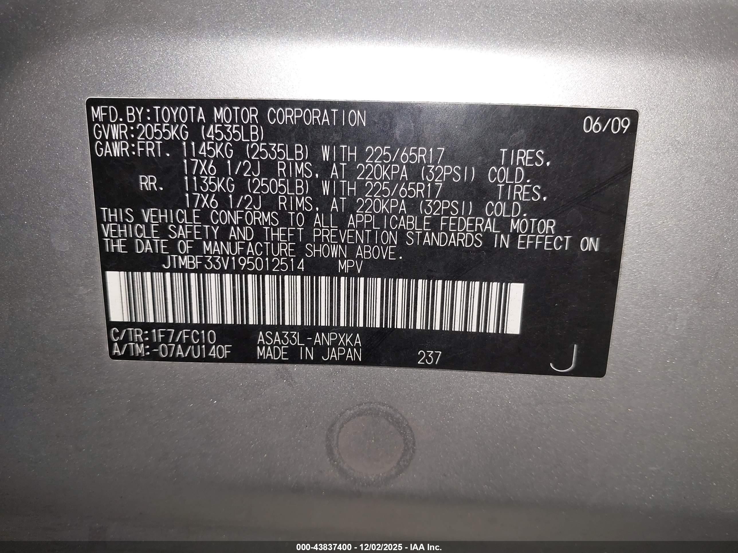 2009 Toyota Rav4   Silver vin: JTMBF33V195012514