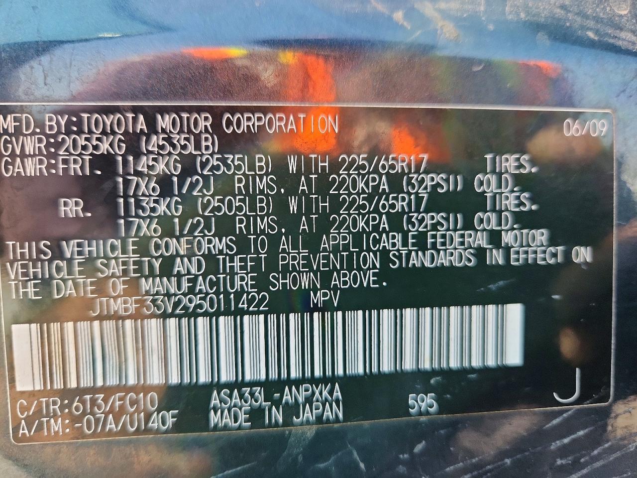2009 Toyota Rav4 Base Green vin: JTMBF33V295011422