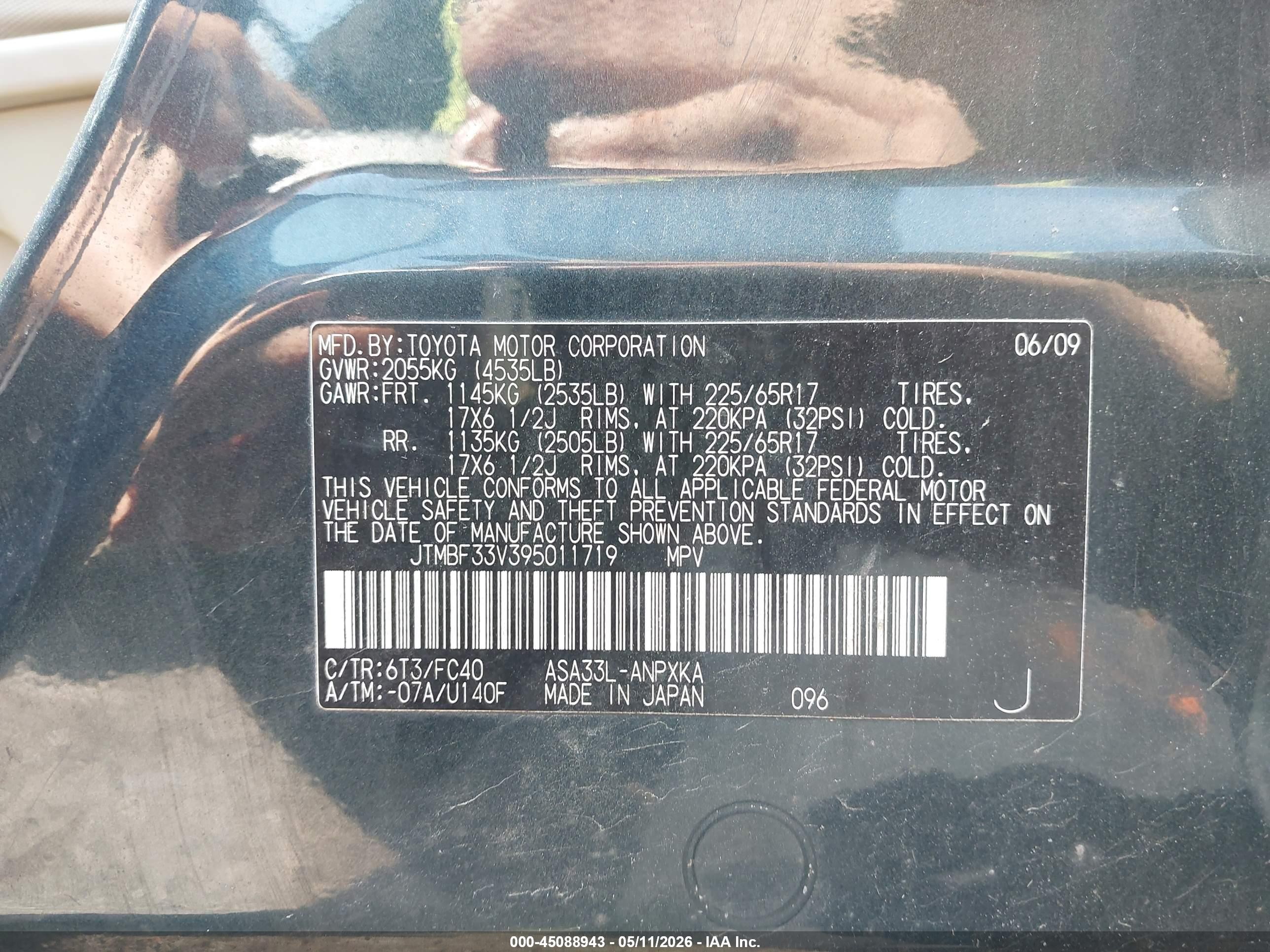 2009 Toyota Rav4   Green vin: JTMBF33V395011719
