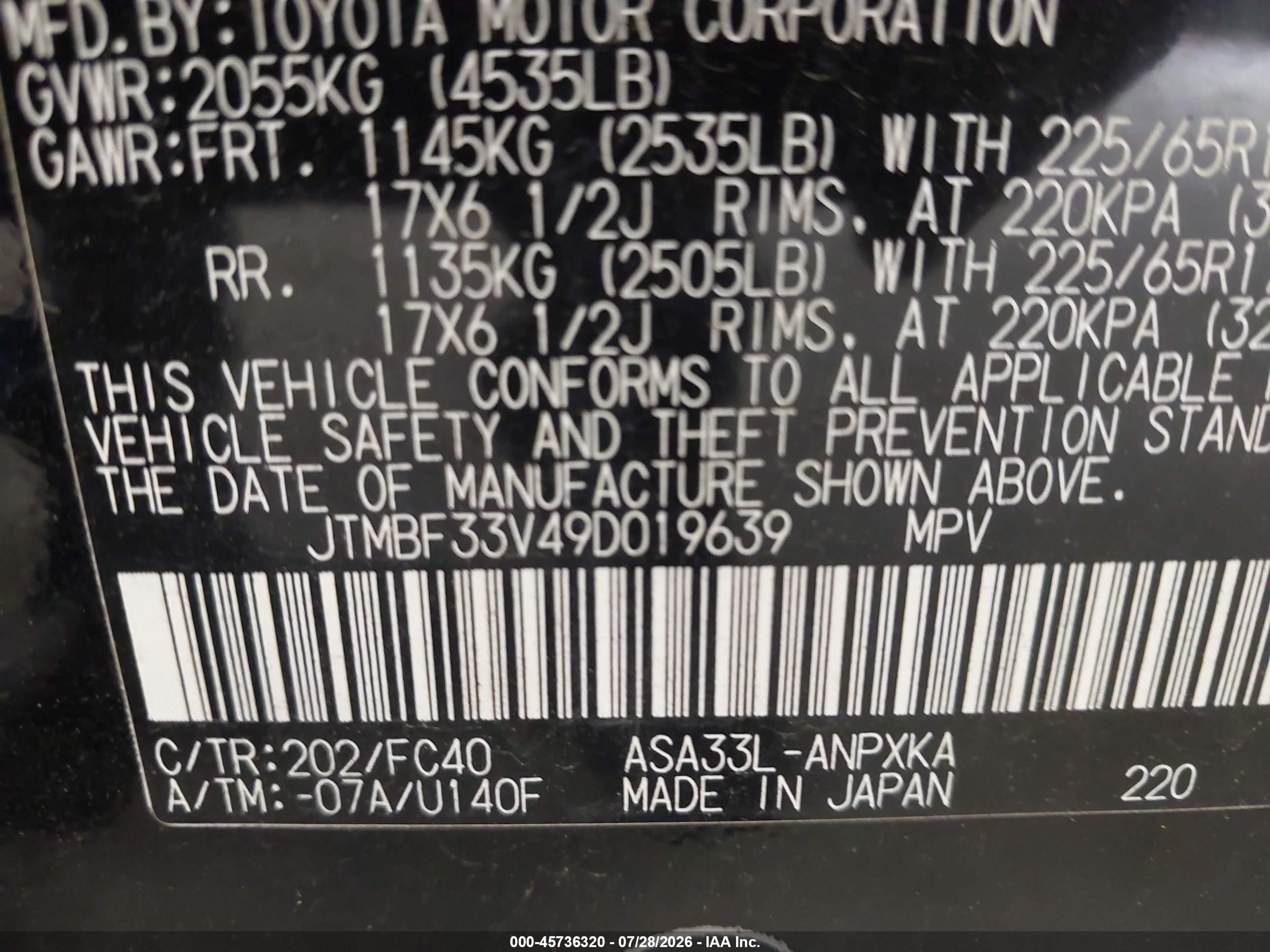 2009 Toyota Rav4   Black vin: JTMBF33V49D019639