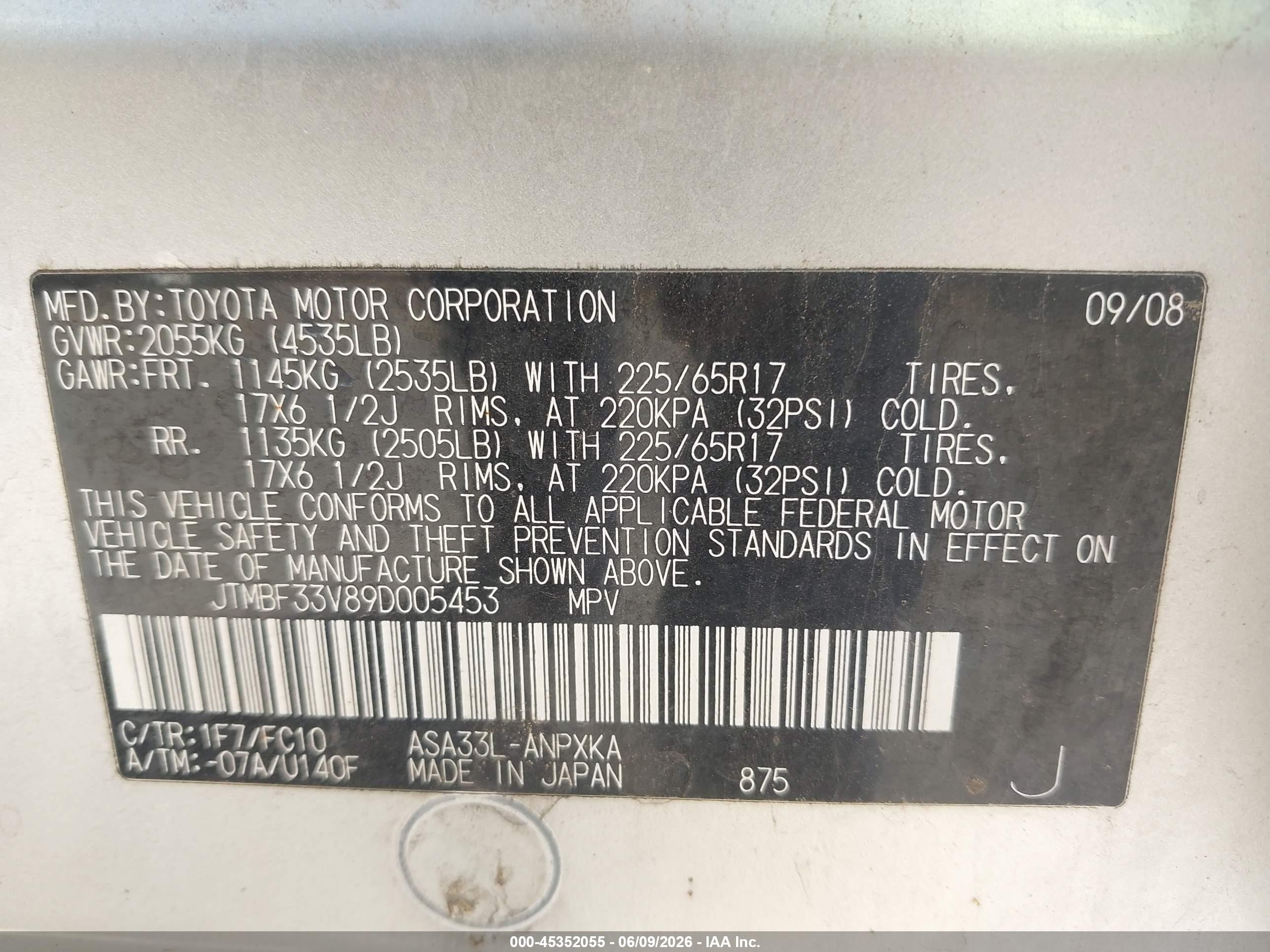 2009 Toyota Rav4   Silver vin: JTMBF33V89D005453