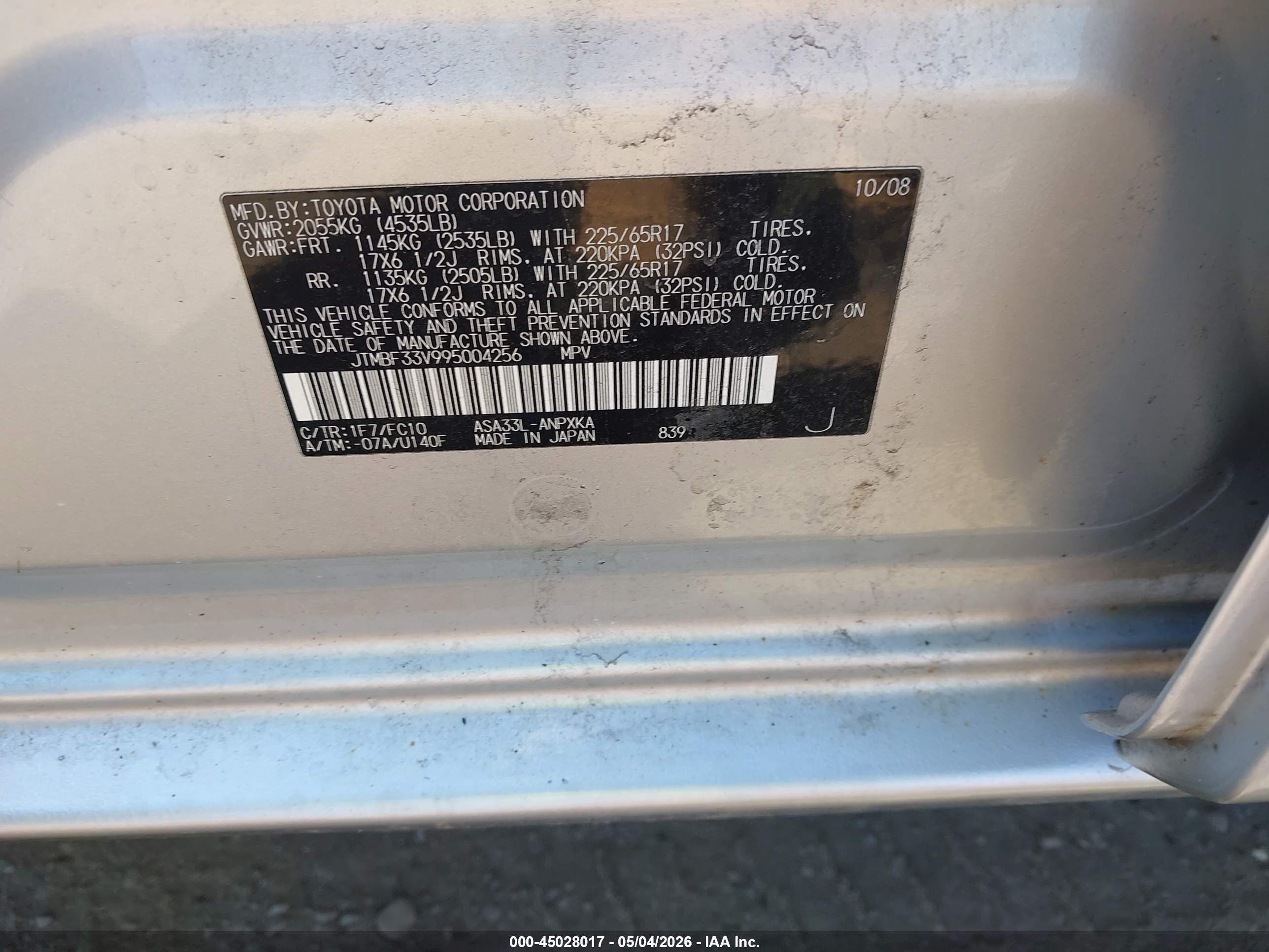 2009 Toyota Rav4   Silver vin: JTMBF33V995004256