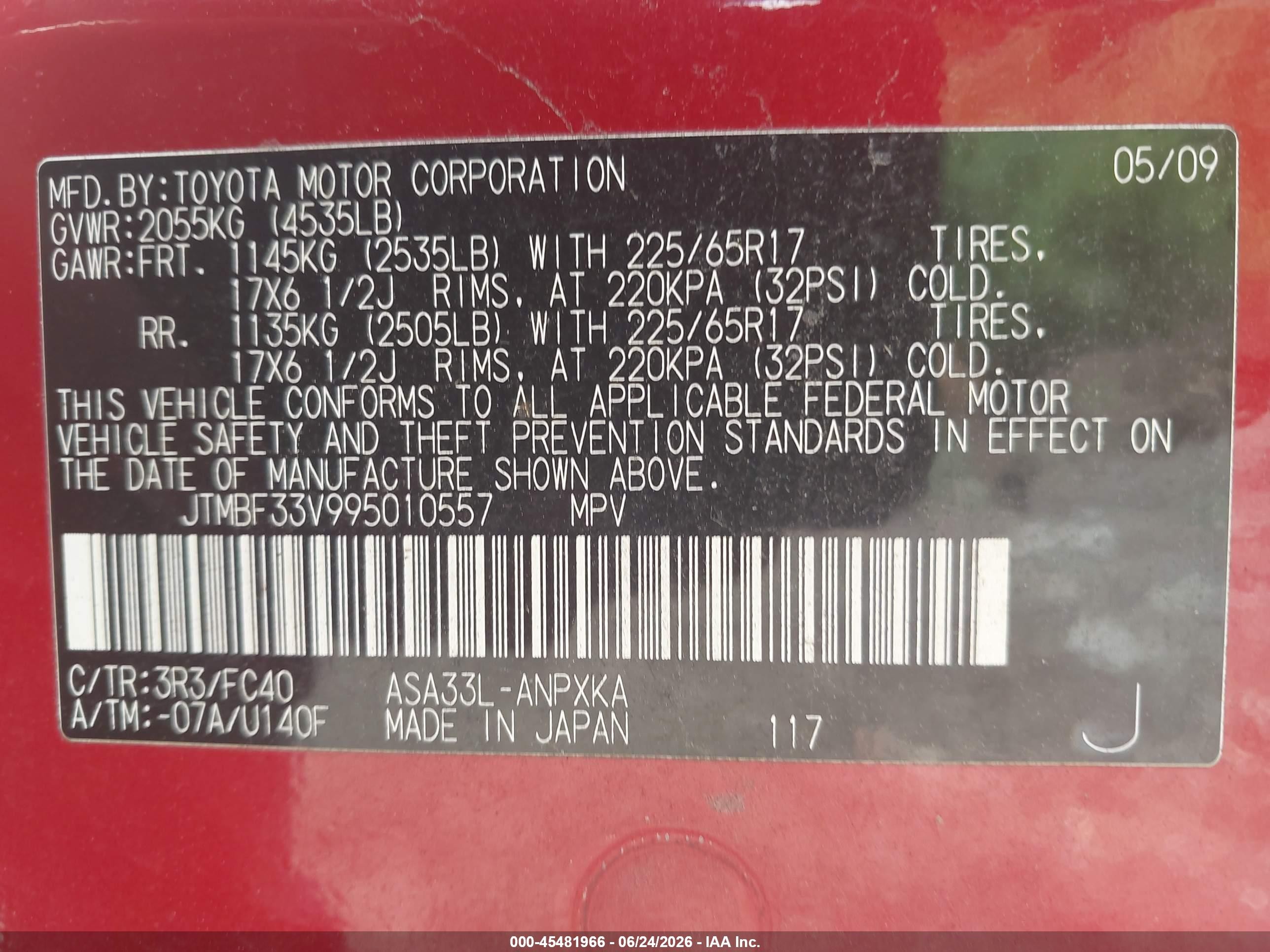 2009 Toyota Rav4   Red vin: JTMBF33V995010557