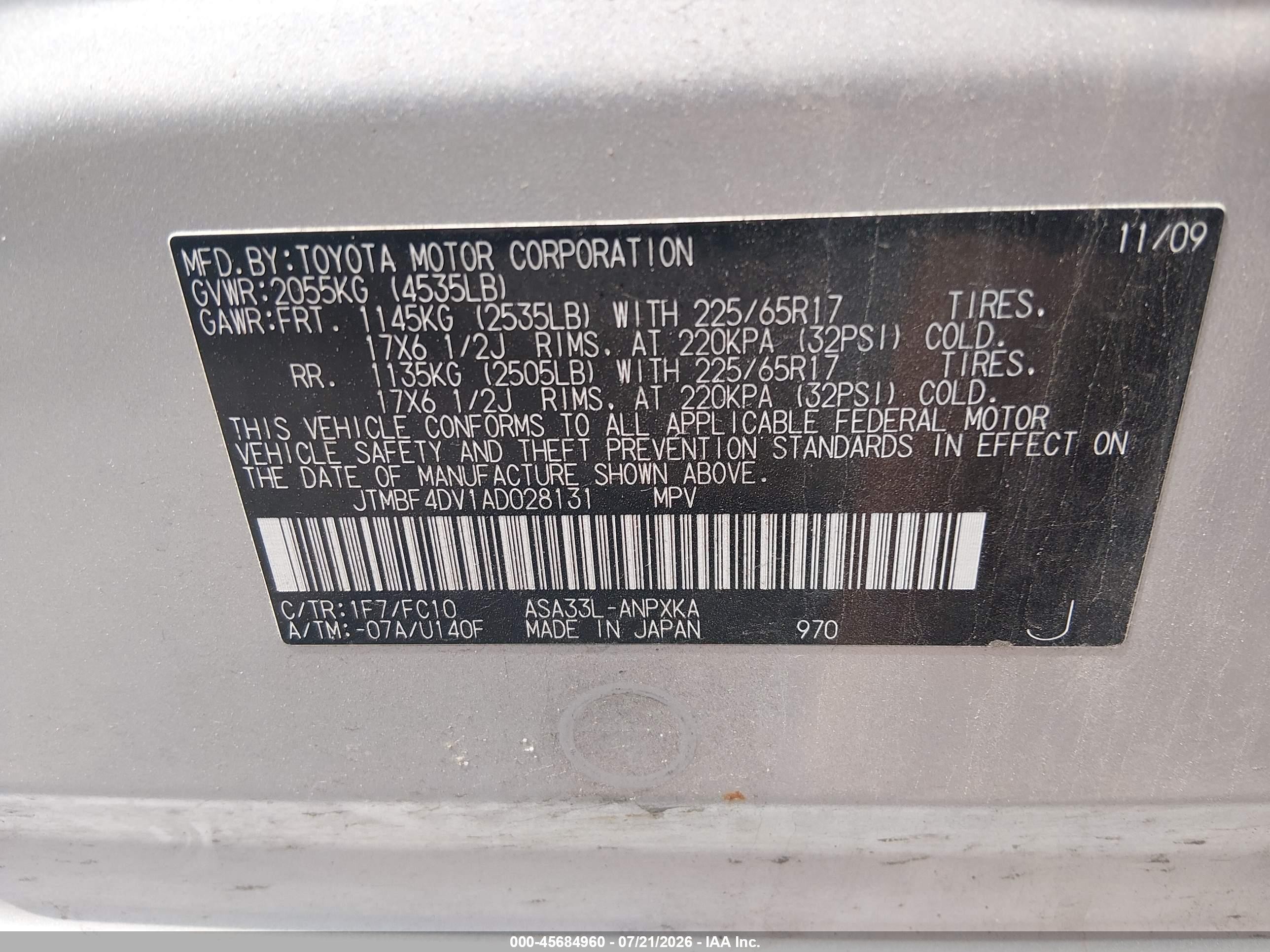 2010 Toyota Rav4   Silver vin: JTMBF4DV1AD028131