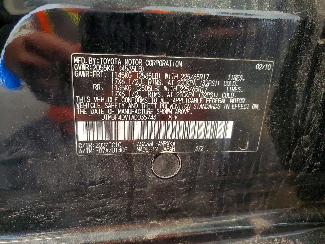 2010 Toyota Rav4 Base Black vin: JTMBF4DV1AD035743