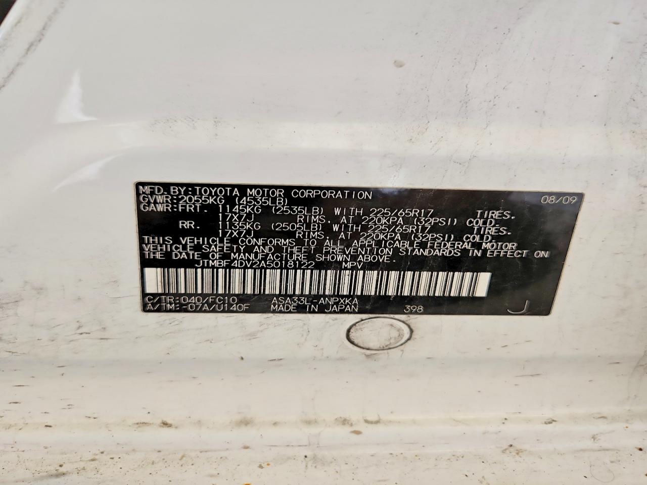 2010 Toyota Rav4 Base White vin: JTMBF4DV2A5018122