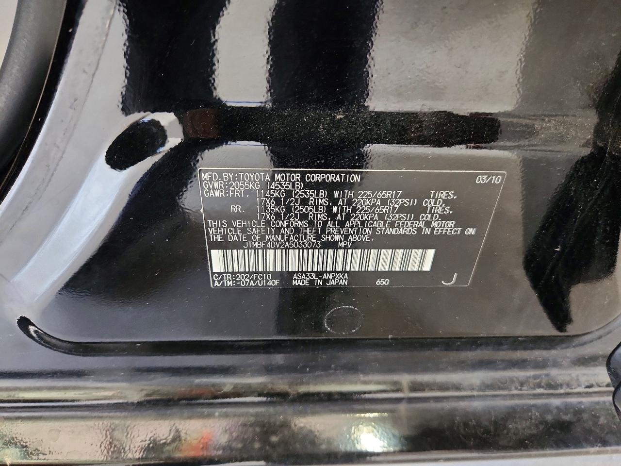 2010 Toyota Rav4 Base Black vin: JTMBF4DV2A5033073