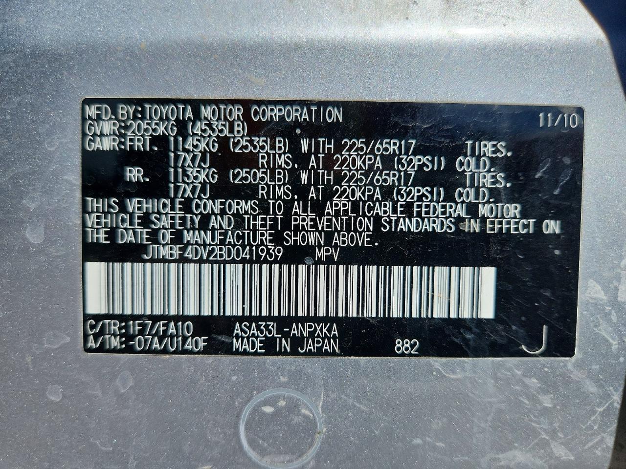 2011 Toyota Rav4 Base Silver vin: JTMBF4DV2BD041939