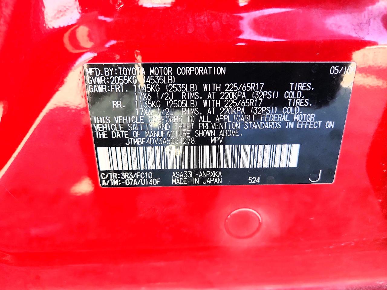 2010 Toyota Rav4 Base Red vin: JTMBF4DV3A5034278