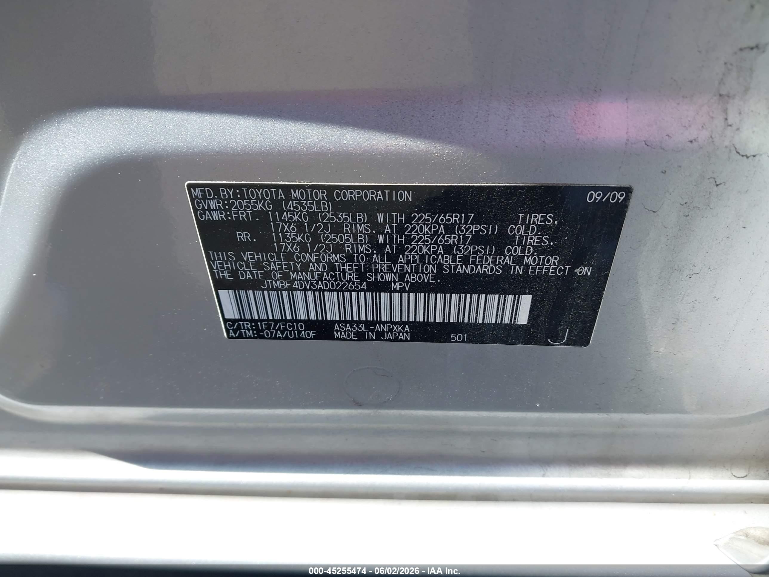 2010 Toyota Rav4   Silver vin: JTMBF4DV3AD022654