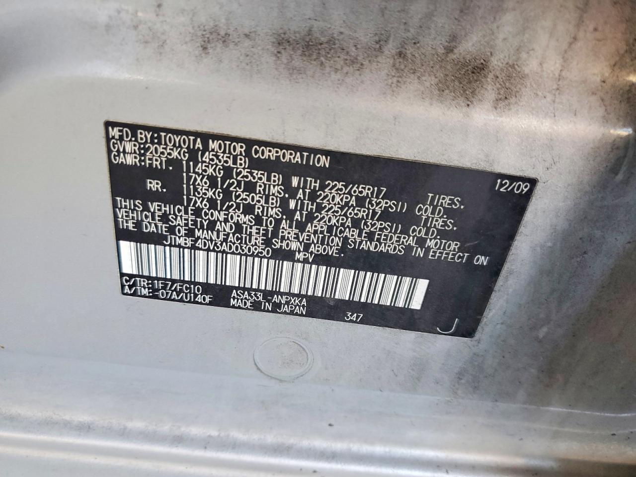 2010 Toyota Rav4 Base Silver vin: JTMBF4DV3AD030950